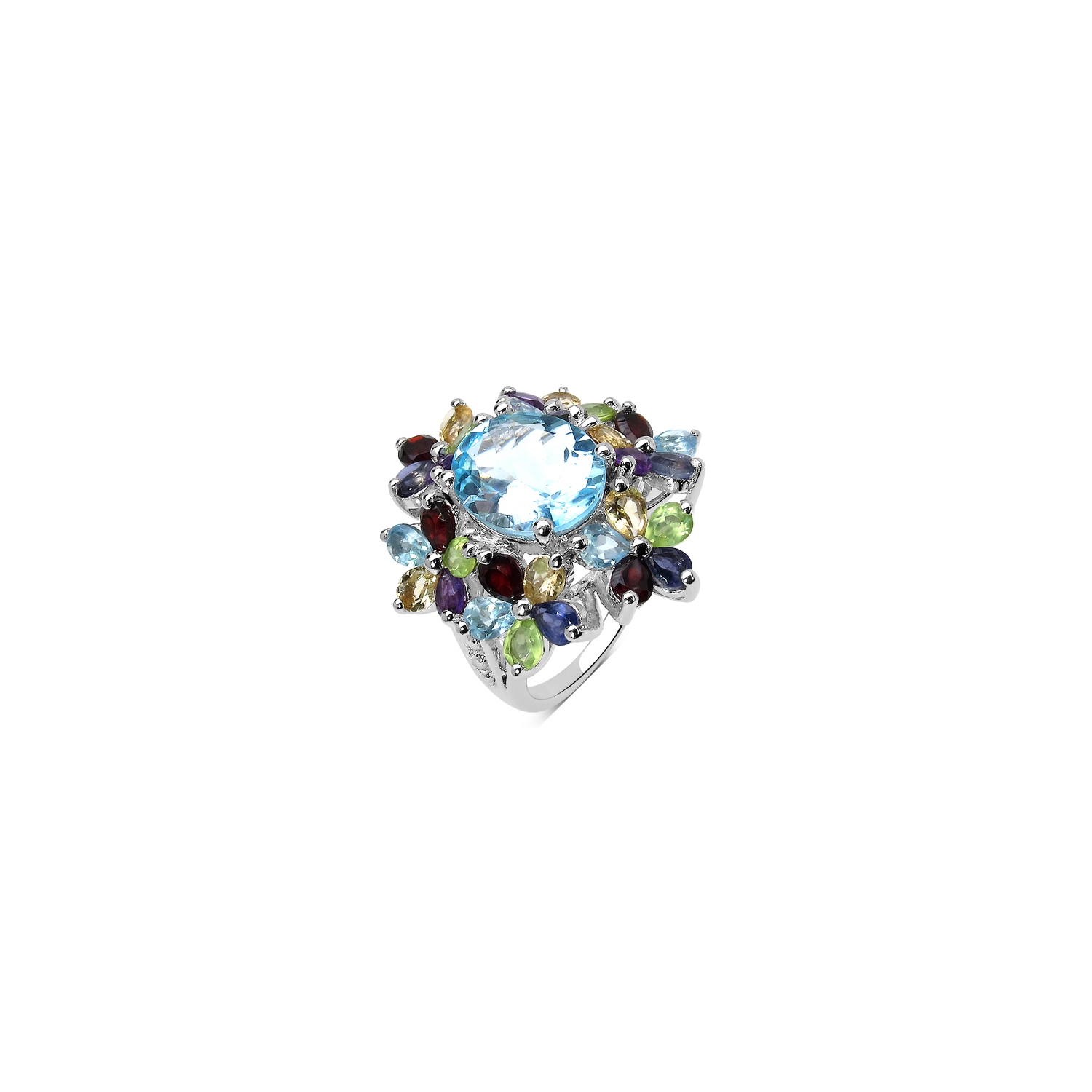 10.34 Carat Genuine Multi Stone .925 Sterling Silver Ring