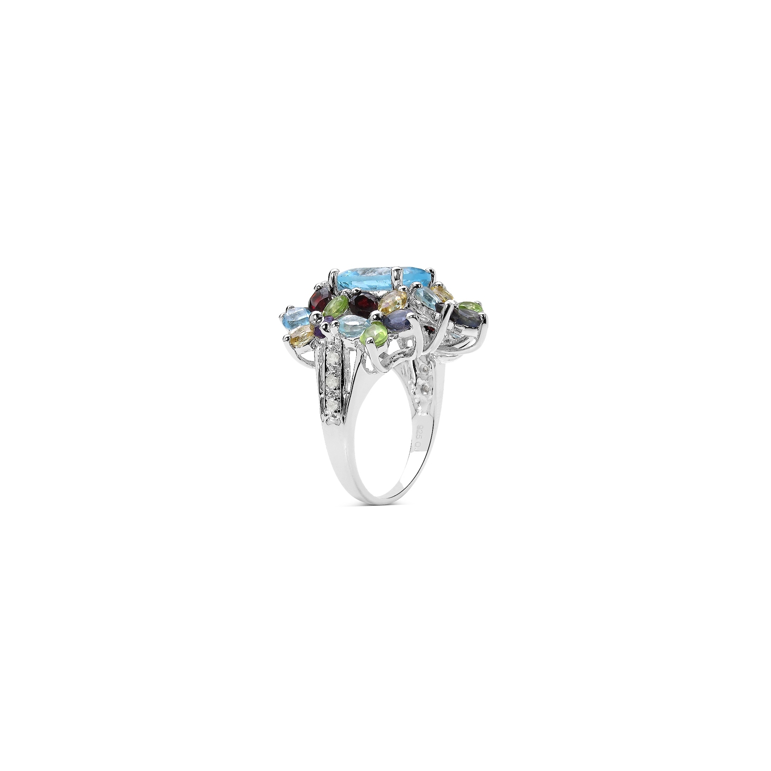 10.34 Carat Genuine Multi Stone .925 Sterling Silver Ring
