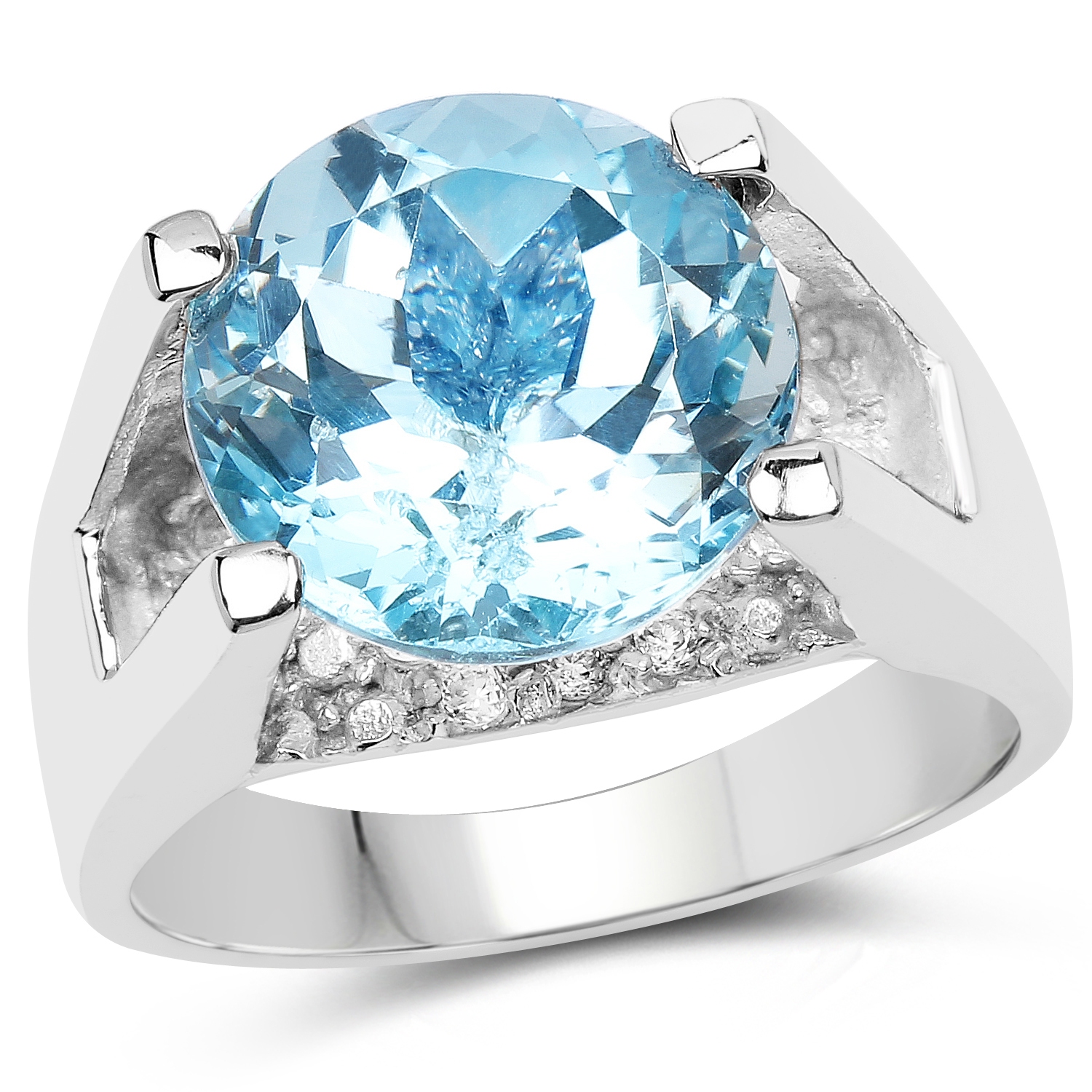 7.21&nbsp;carat Bague .925 en argent sterling, topaze bleue véritable et zircon cubique blanc