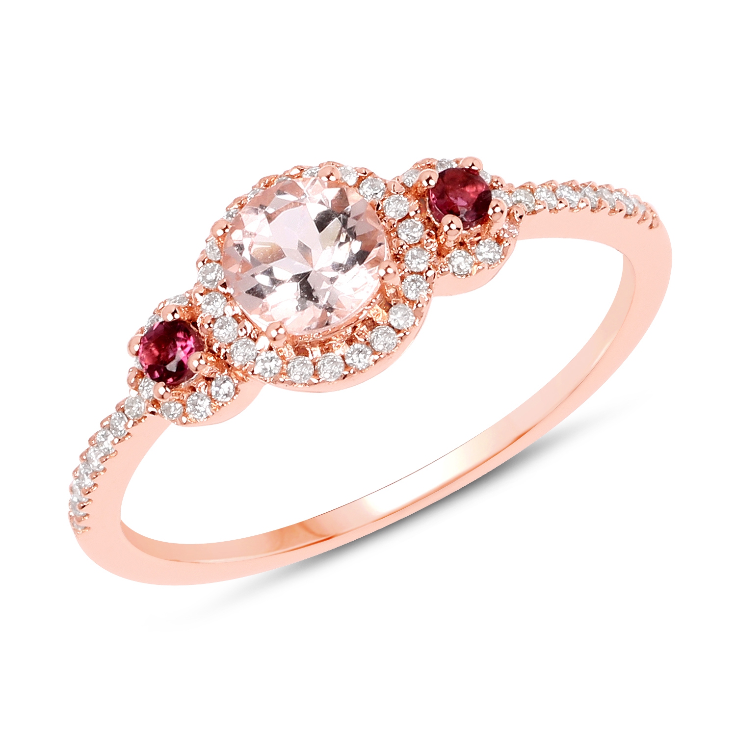 Bague 0.63&nbsp;carat en or rose 14 K, morganite véritable, tourmaline rose et diamant blanc