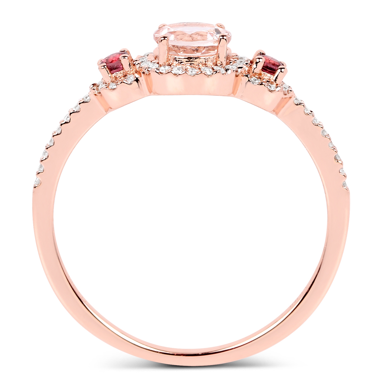 Bague 0.63&nbsp;carat en or rose 14 K, morganite véritable, tourmaline rose et diamant blanc
