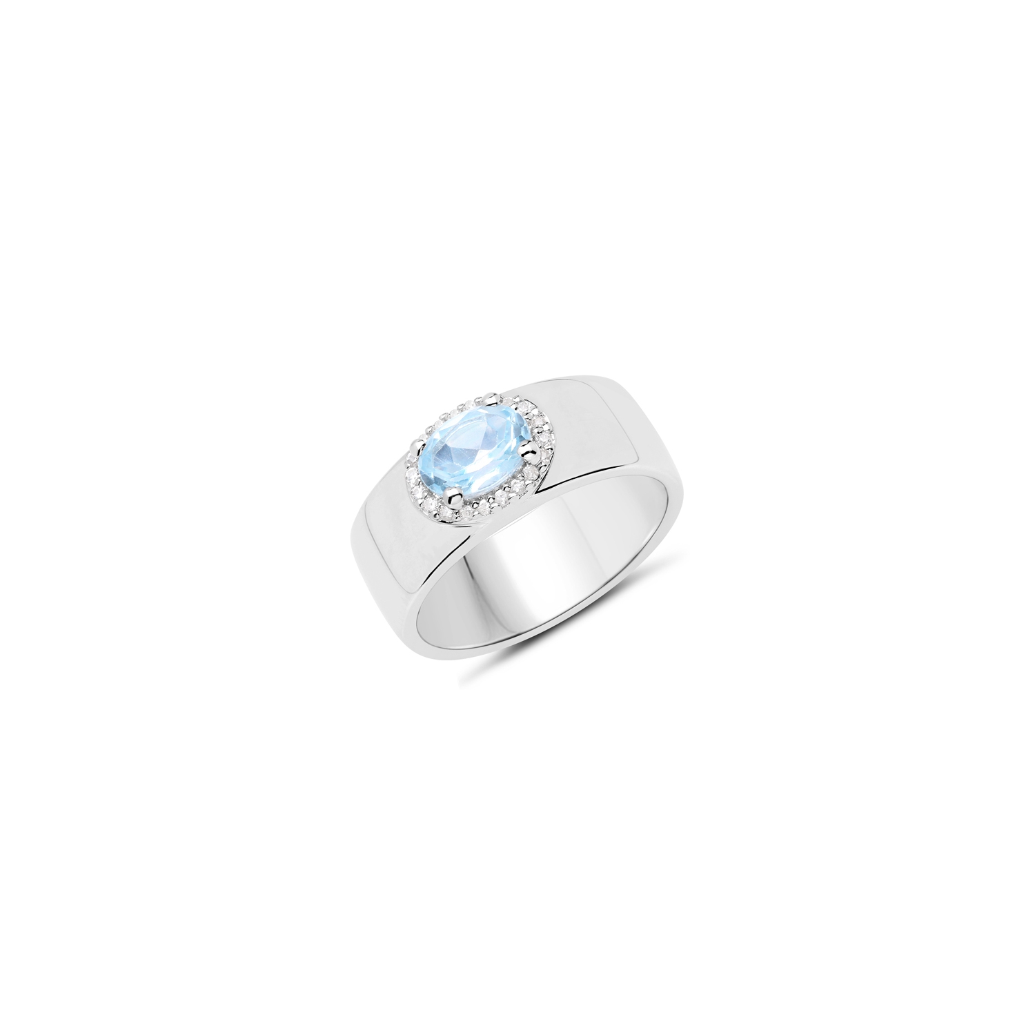 1.07 Carat Genuine Blue Topaz and White Topaz .925 Sterling Silver Ring