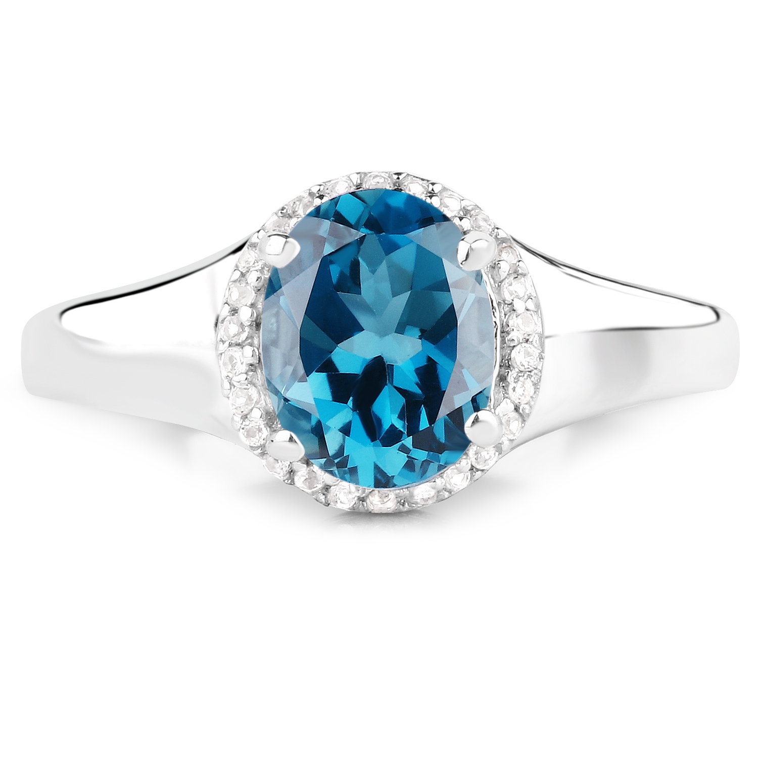 2.13 Carat Genuine London Blue Topaz and White Topaz .925 Sterling Silver Ring