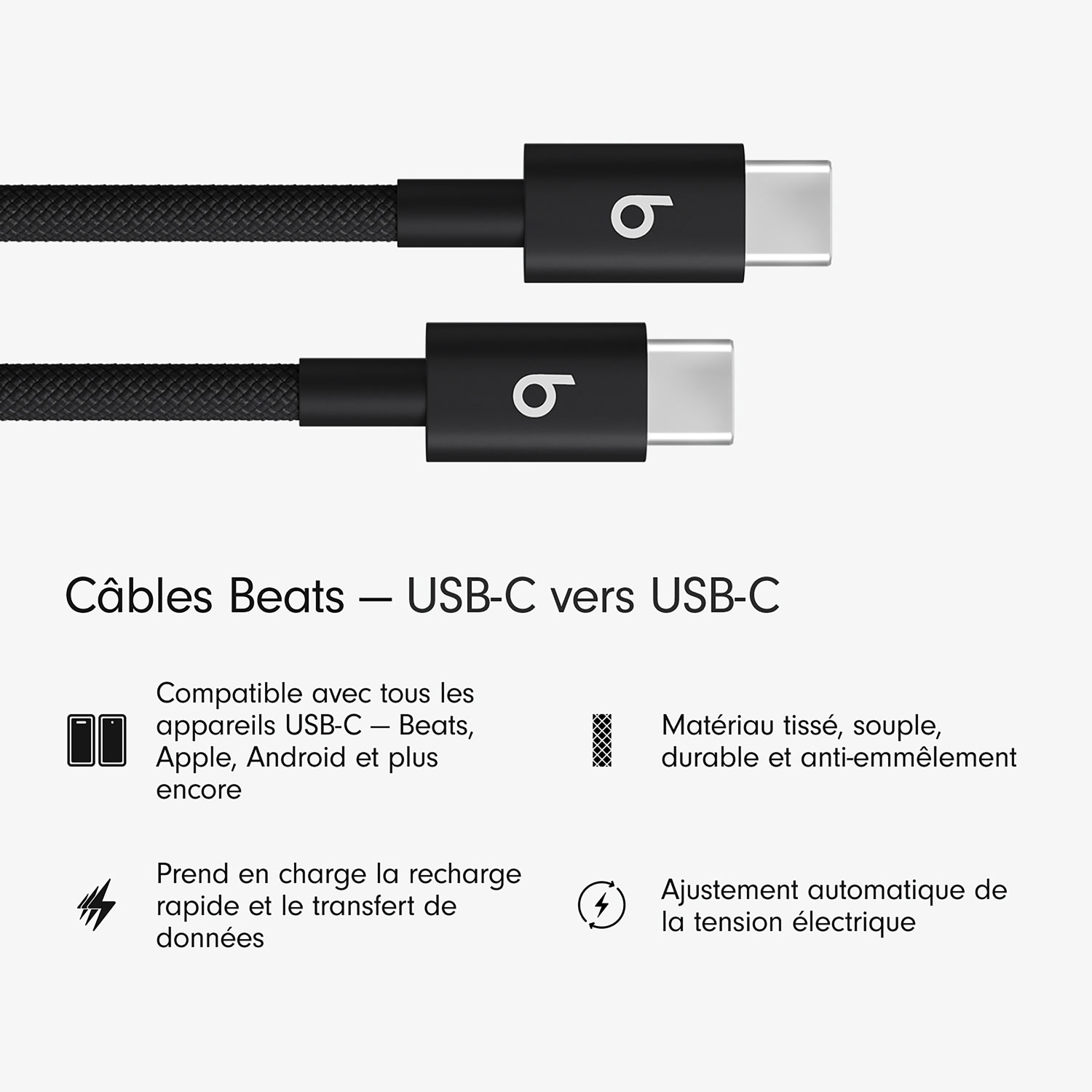 Câble tissé USB-C à USB-C de 1,5 m de Beats By Dr. Dre (MDGA4LL/A) - Noir éclair