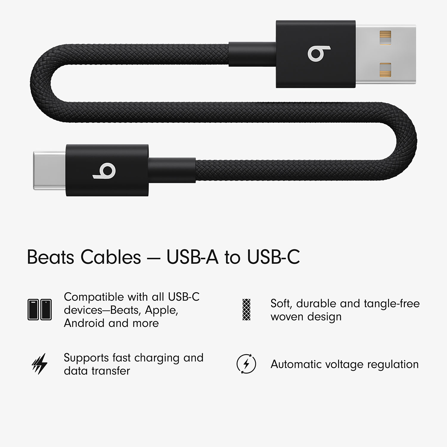 Câble tissé USB-A à USB-C de 0,2 m de Beats By Dr. Dre (MEQL4LL/A) - Noir éclair