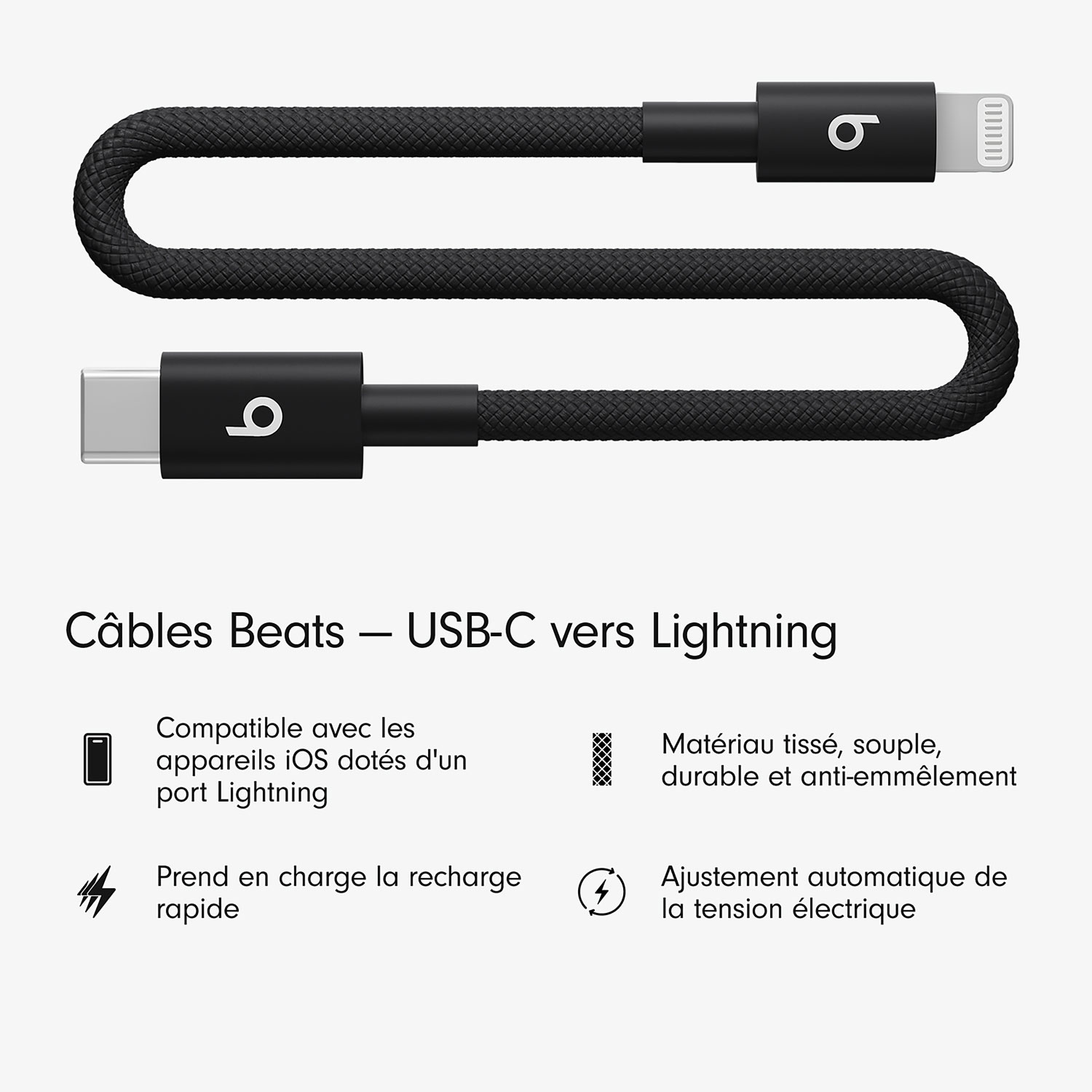 Câble tissé USB-C à Lightning de 0,2 m de Beats By Dr. Dre (MEQM4LL/A) - Noir éclair