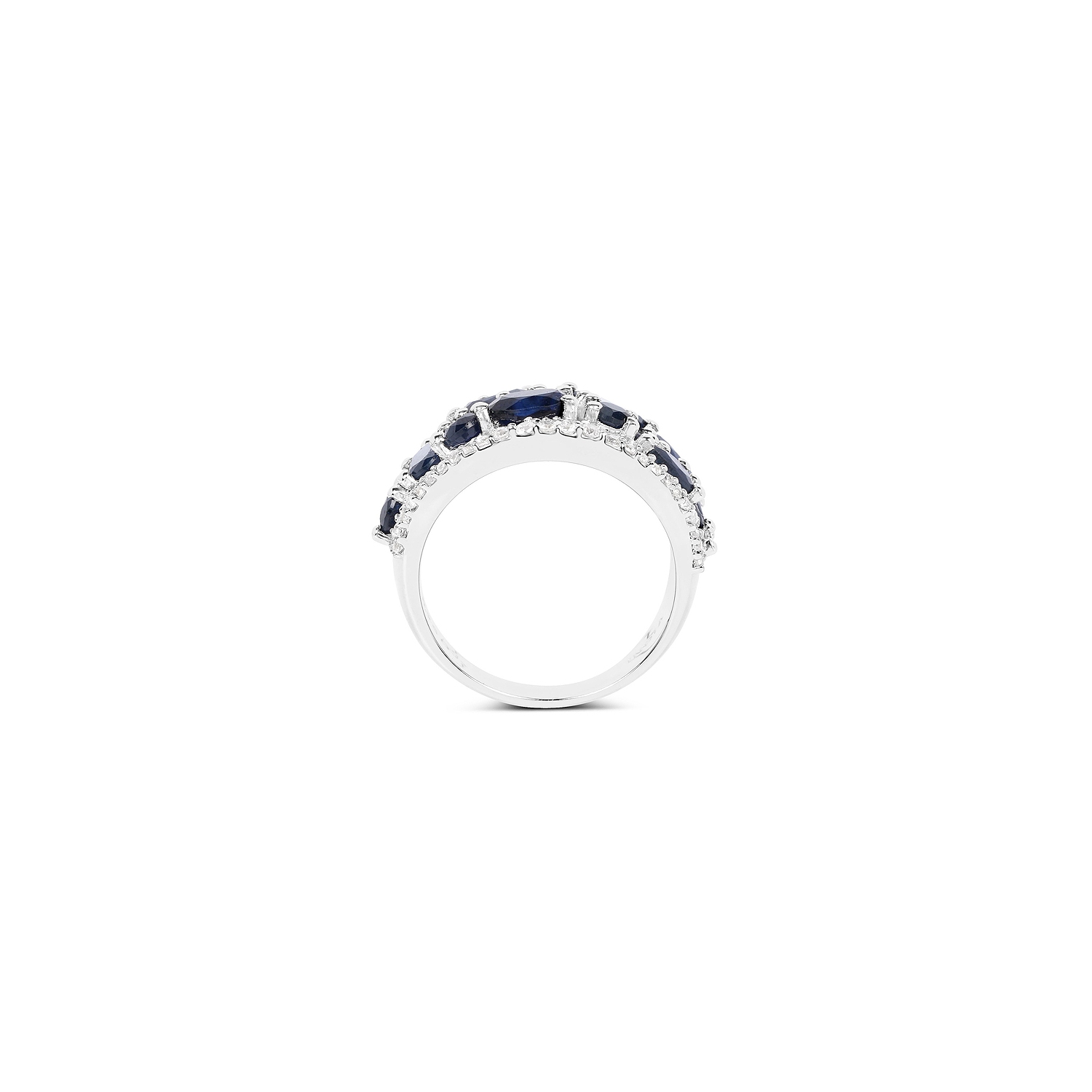 3.61 Carat Genuine Blue Sapphire and White Zircon .925 Sterling Silver Ring