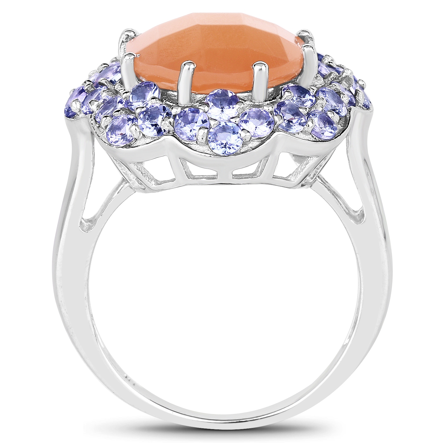 7.20 Carat Genuine Peach Moonstone and Tanzanite .925 Sterling Silver Ring