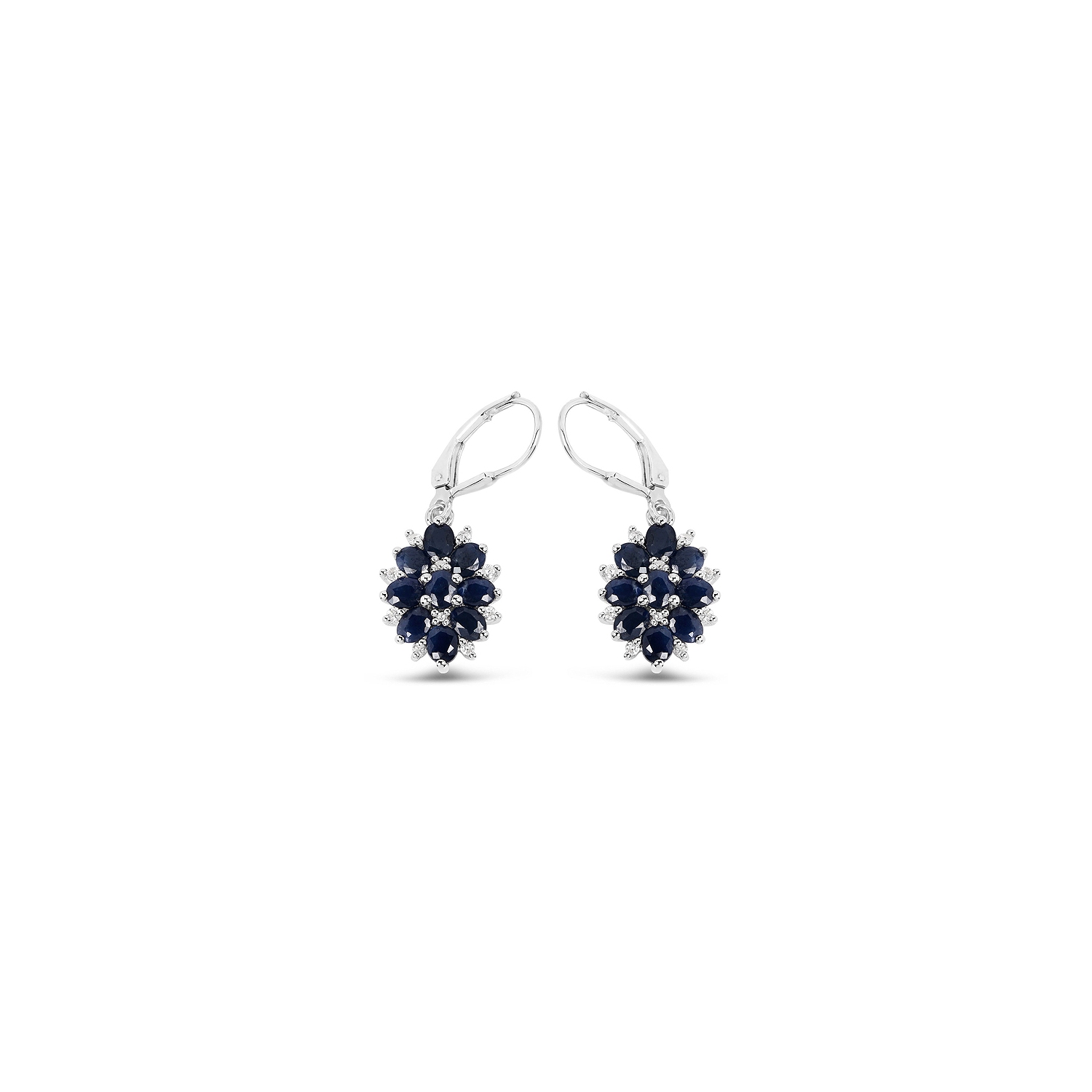 3.94 Carat Blue Sapphire and White Zircon .925 Sterling Silver Earrings