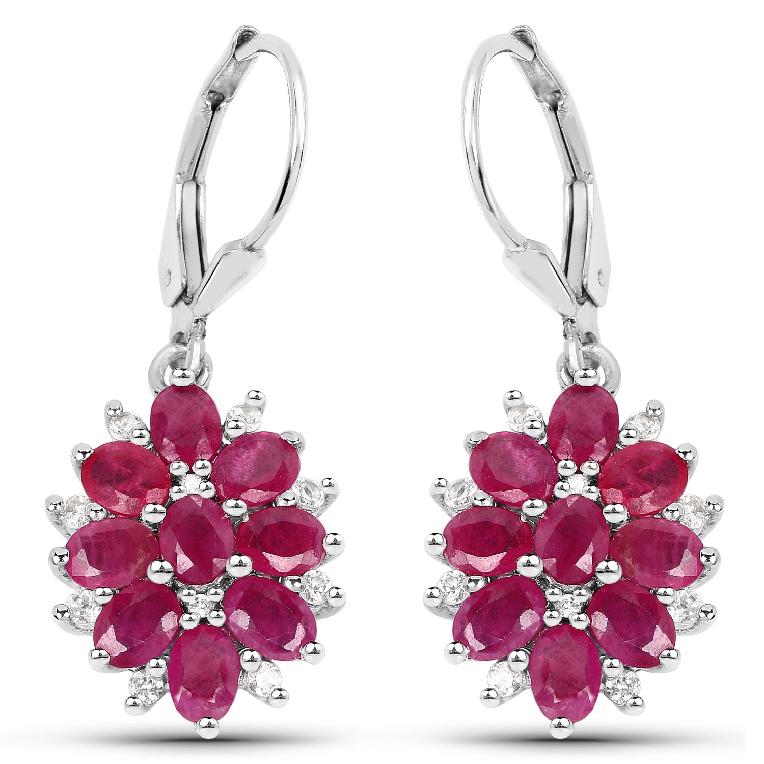4.30&nbsp;carat Boucles d'oreilles en argent sterling, rubis véritable et zircon blanc .925