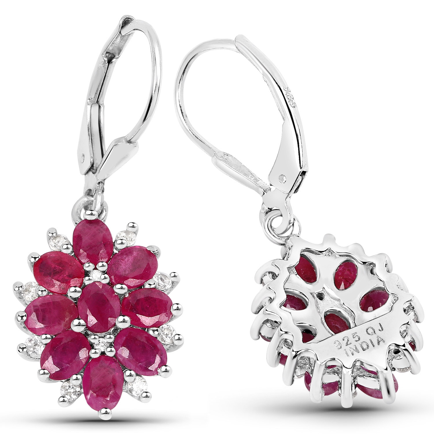 4.30&nbsp;carat Boucles d'oreilles en argent sterling, rubis véritable et zircon blanc .925