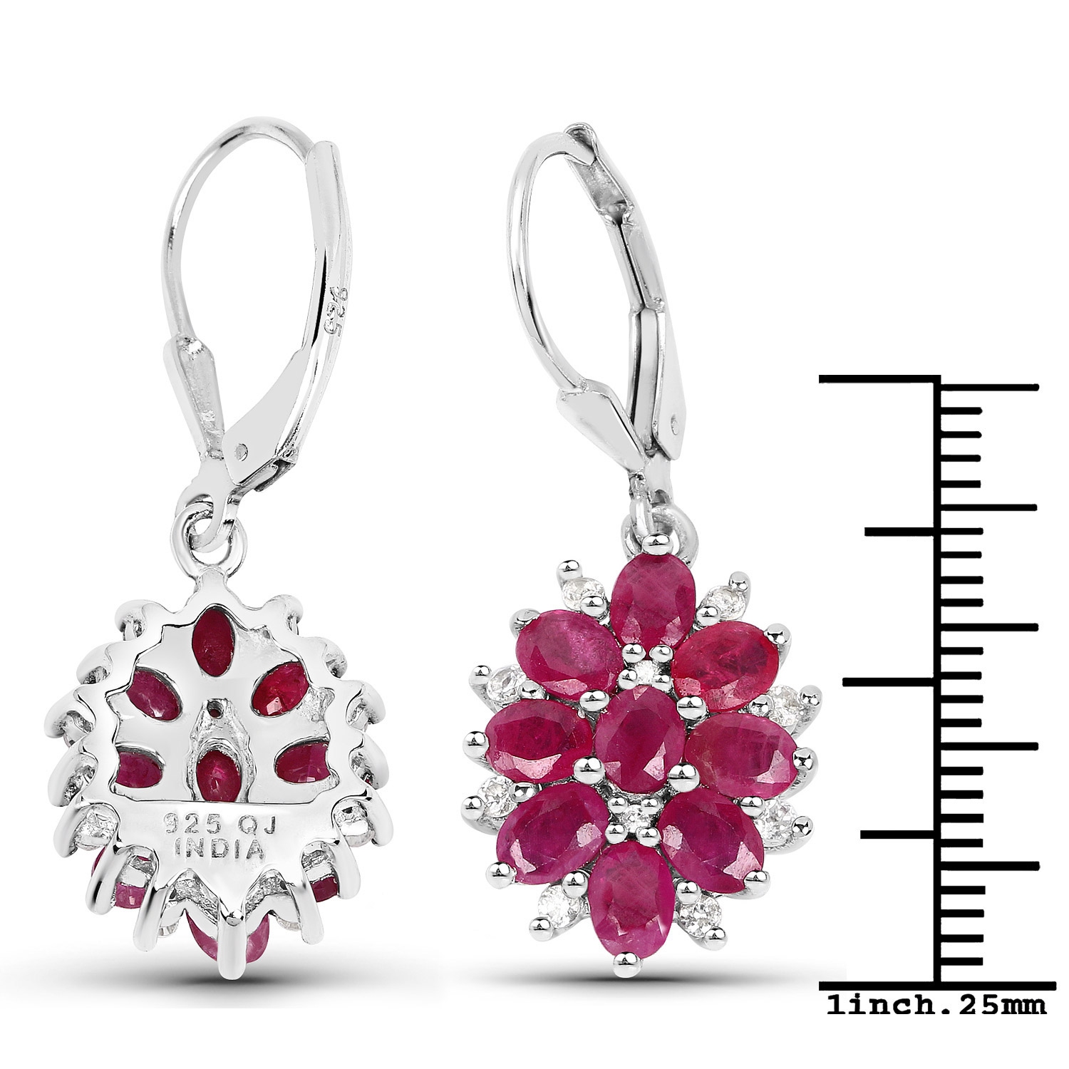 4.30&nbsp;carat Boucles d'oreilles en argent sterling, rubis véritable et zircon blanc .925