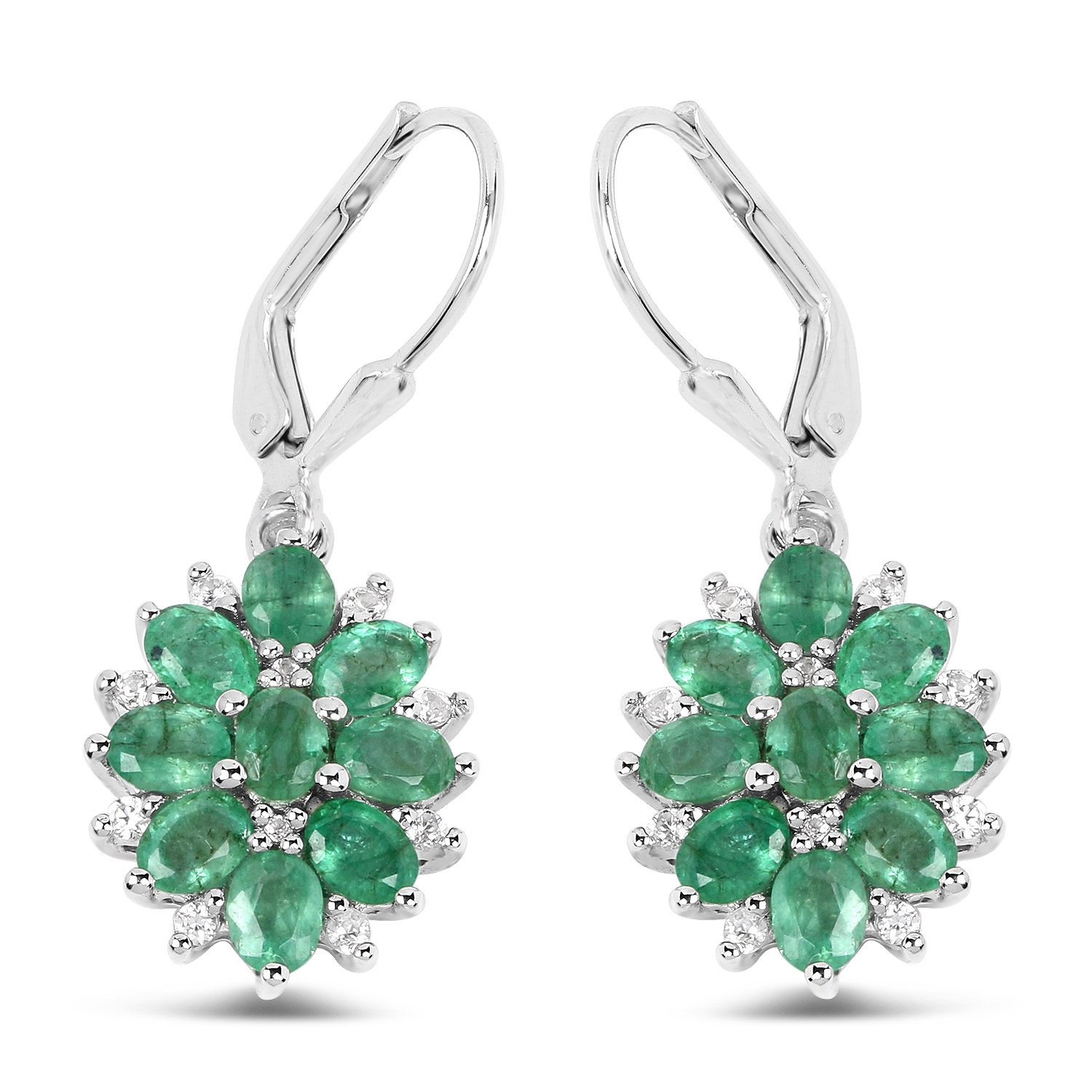 3.04&nbsp;carat Véritable émeraude zambienne et zircon blanc .925 boucles d'oreilles en argent sterling