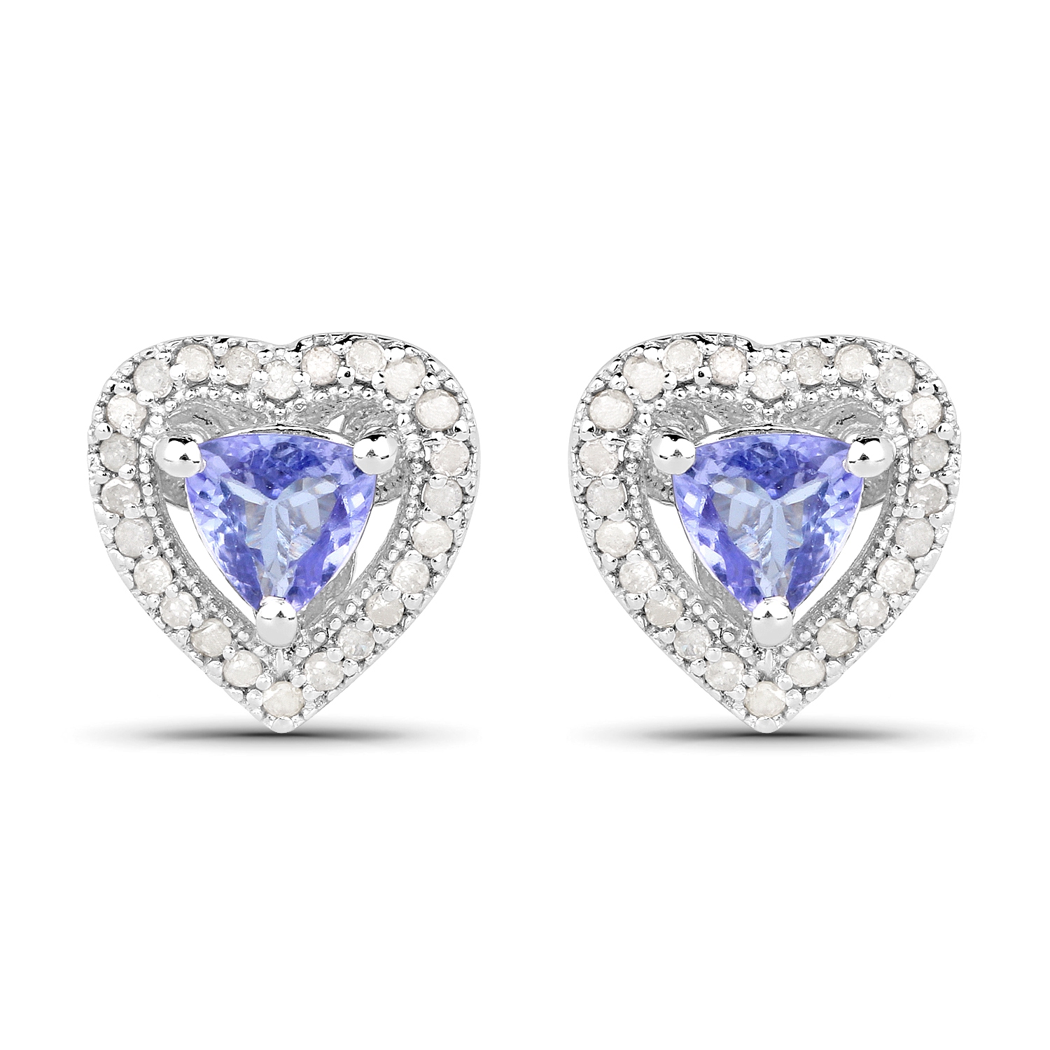 1.20 Carat Genuine Tanzanite & White Diamond .925 Sterling Silver Earrings