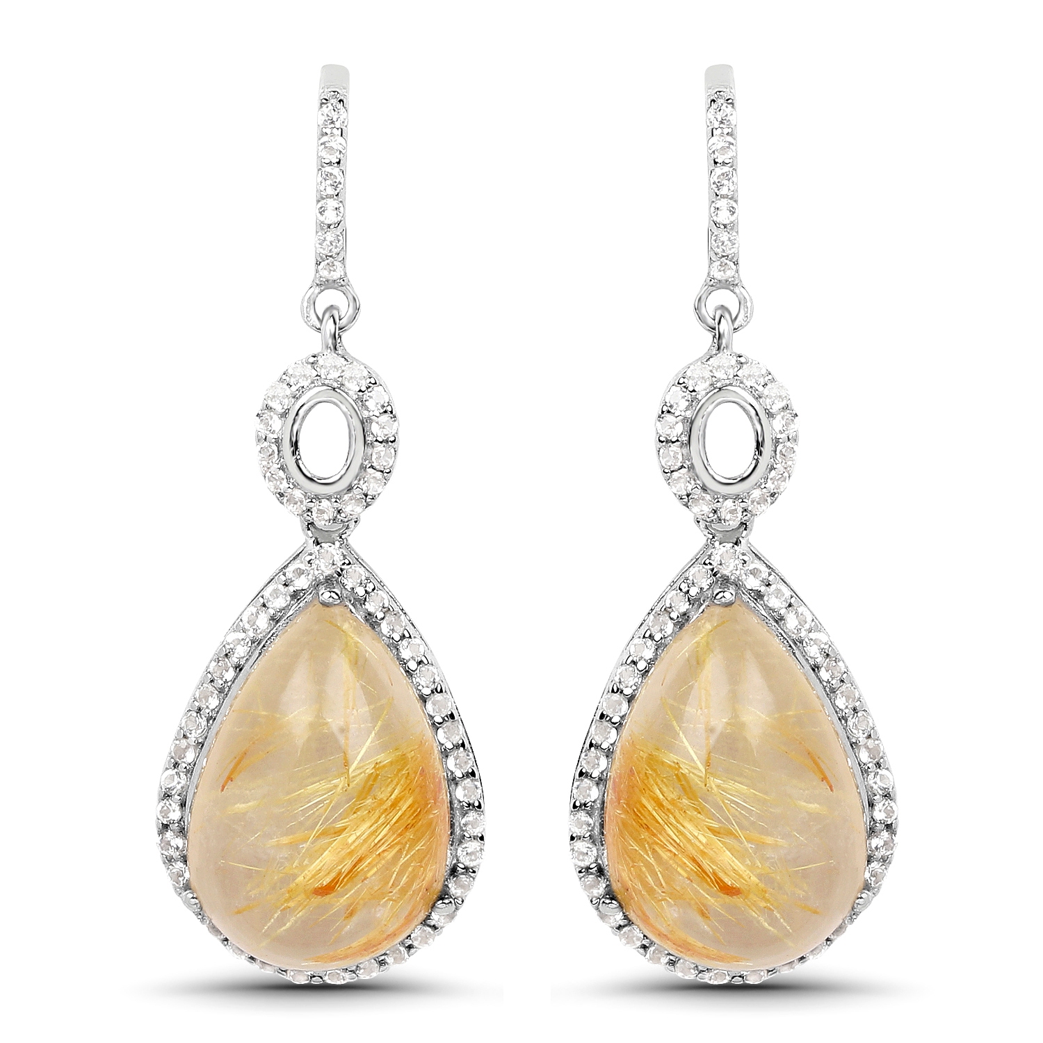 10.04 Carat Genuine Golden Rutile And White Topaz .925 Sterling Silver Earrings