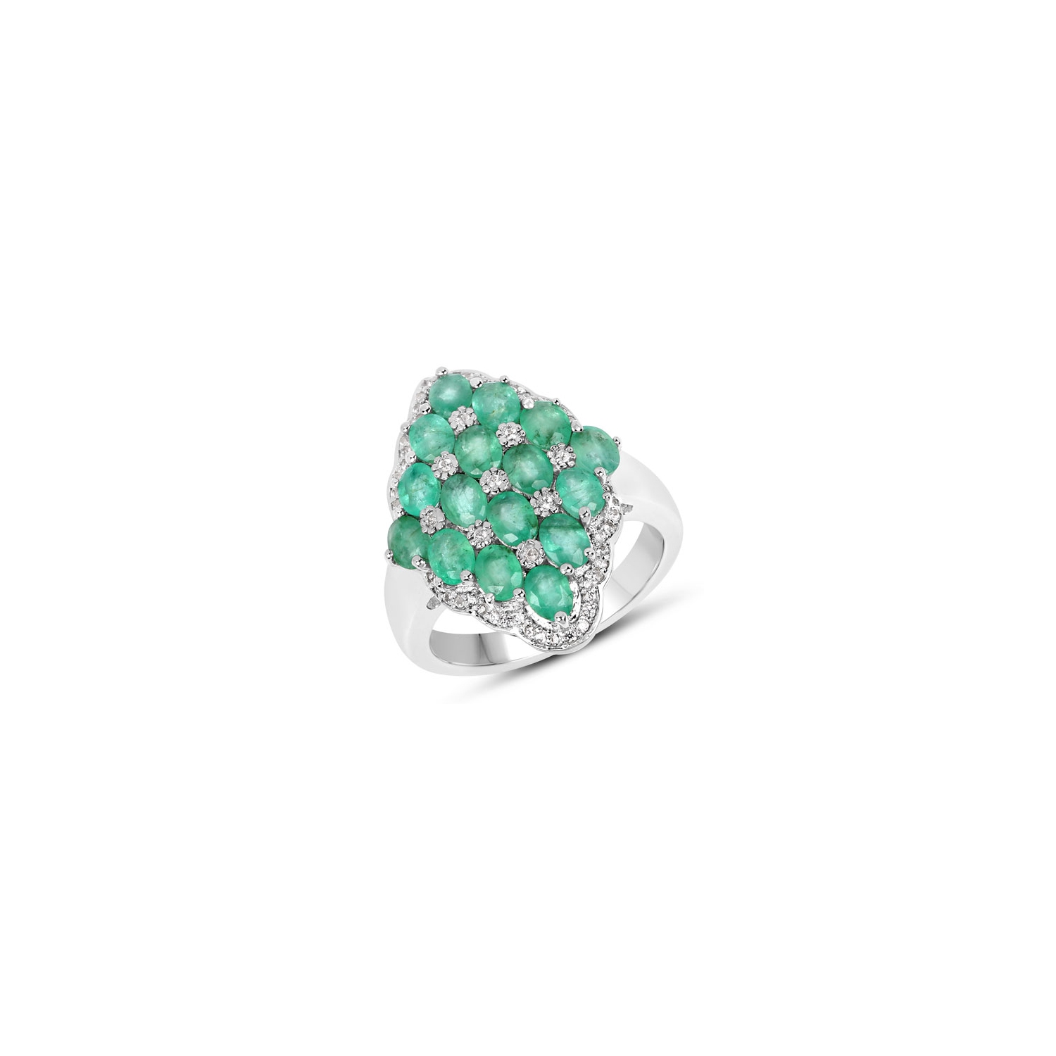 2.68 Carat Genuine Zambian Emerald and White Zircon .925 Sterling Silver Ring