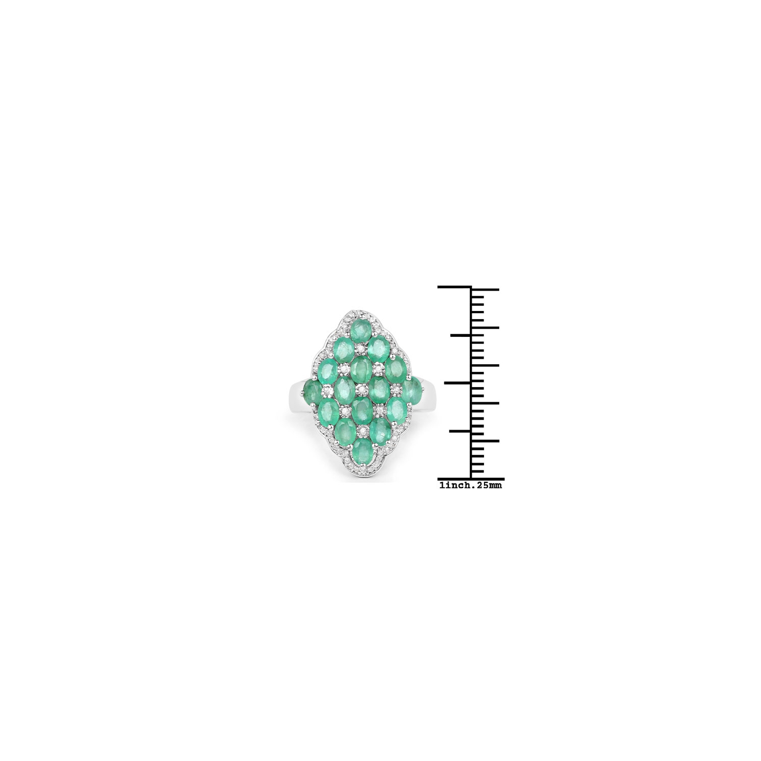 2.68 Carat Genuine Zambian Emerald and White Zircon .925 Sterling Silver Ring