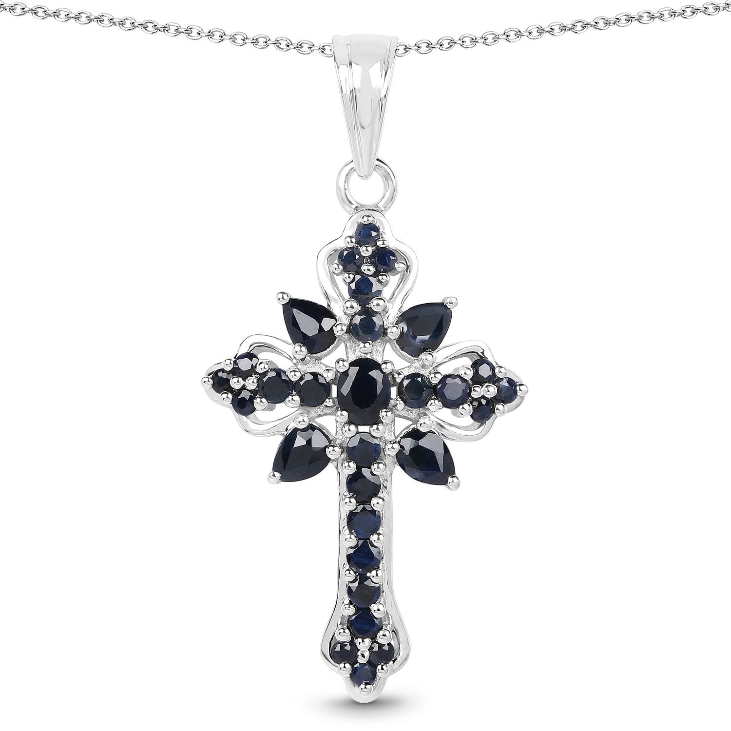 Pendentif en argent sterling avec saphir bleu véritable 1.52&nbsp;carat
