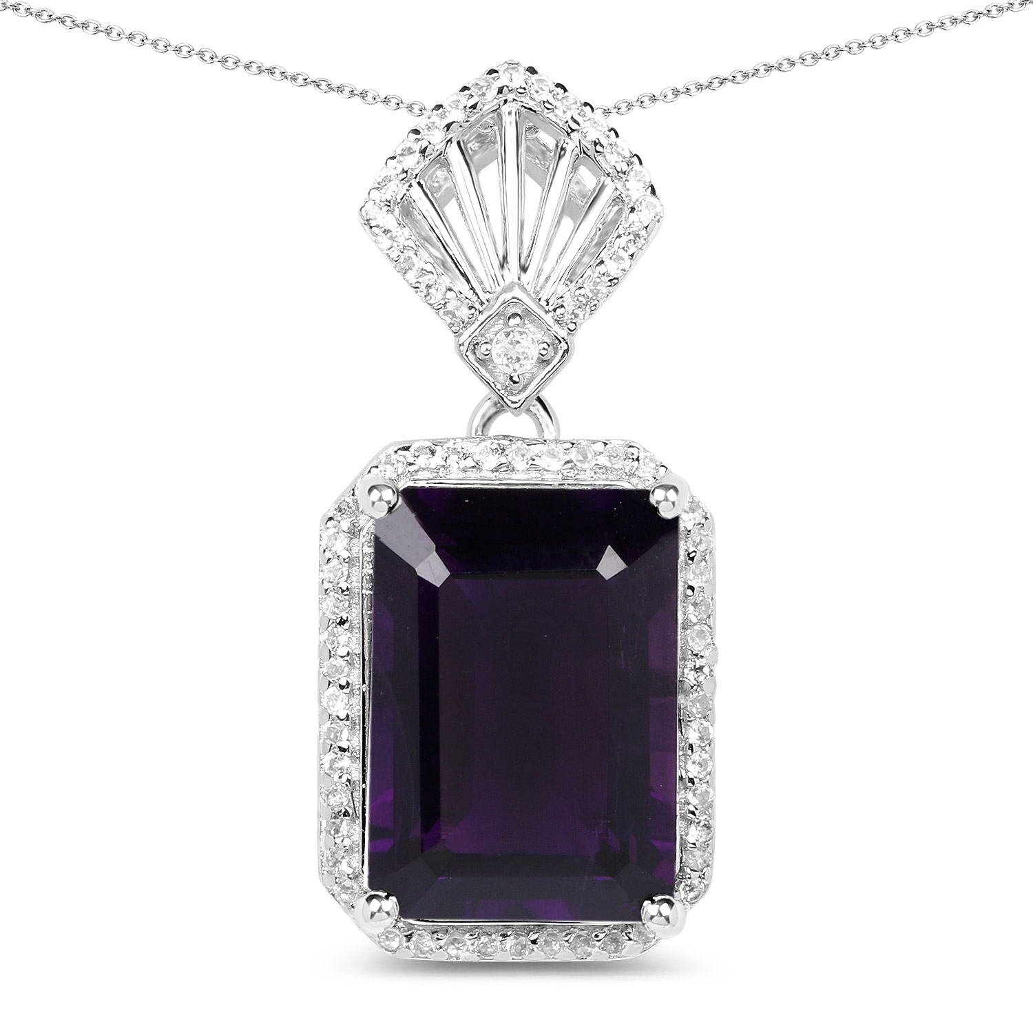 7.37 Carat Genuine Amethyst and White Zircon .925 Sterling Silver Pendant