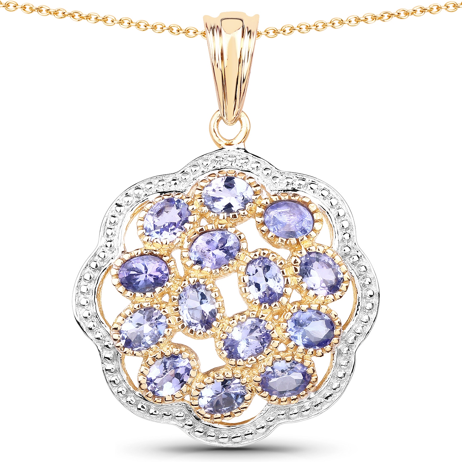 Pendentif en argent sterling plaqué or jaune 14 K avec tanzanite véritable 2.38&nbsp;carat .925