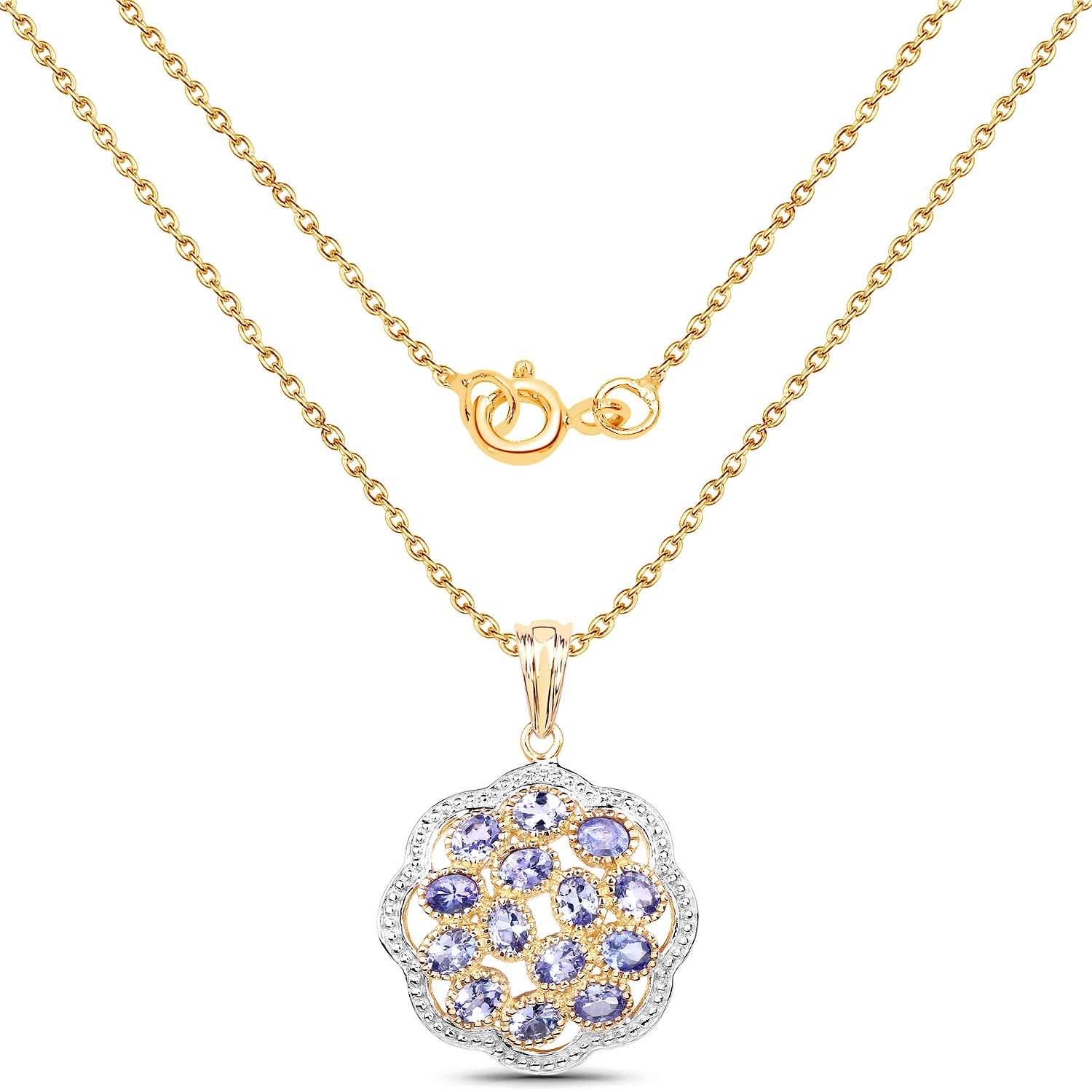 Pendentif en argent sterling plaqué or jaune 14 K avec tanzanite véritable 2.38&nbsp;carat .925