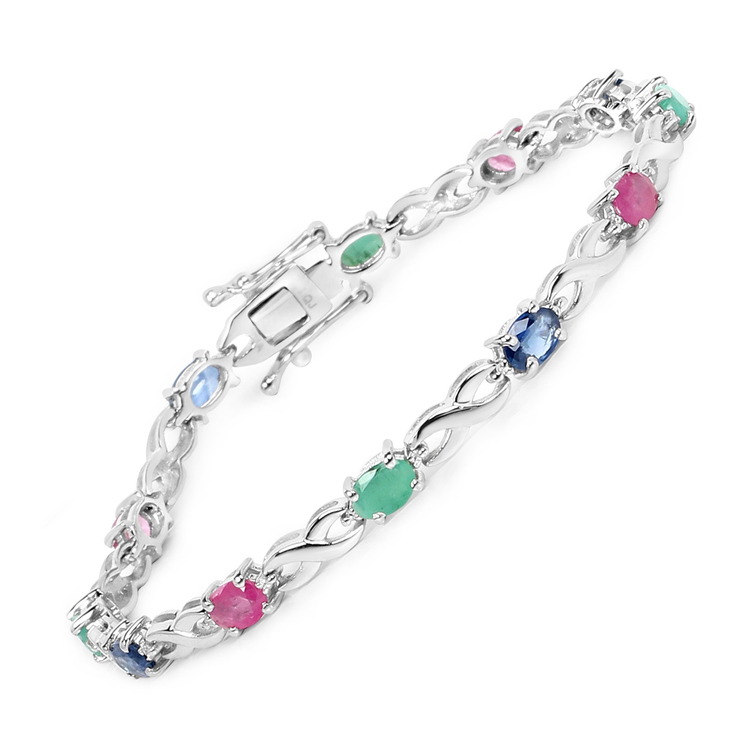 6.04&nbsp;carat Bracelet .925 en argent sterling avec pierres multicolores véritables