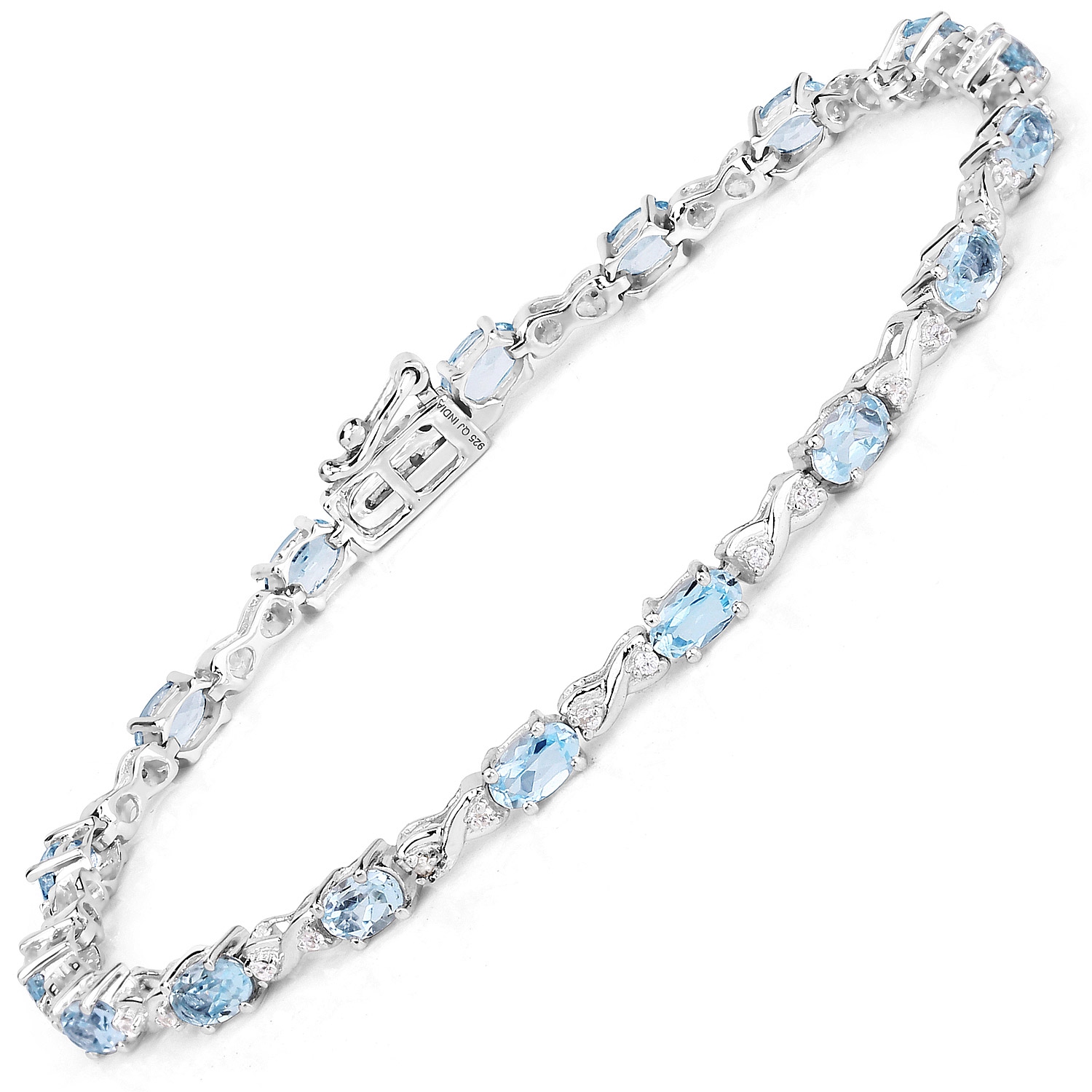 4.49&nbsp;carat Bracelet .925 en argent sterling, topaze bleue véritable et zircon blanc