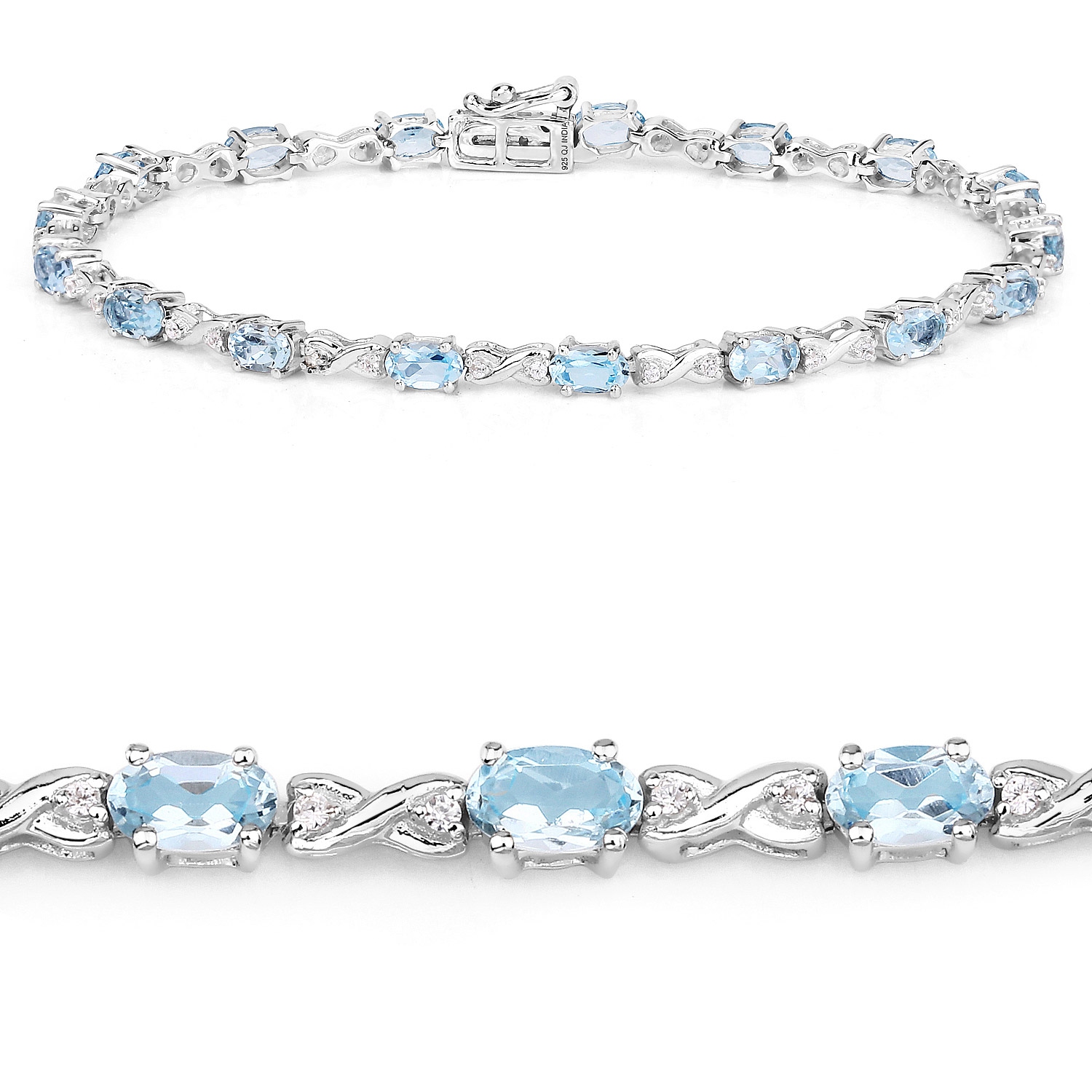 4.49&nbsp;carat Bracelet .925 en argent sterling, topaze bleue véritable et zircon blanc