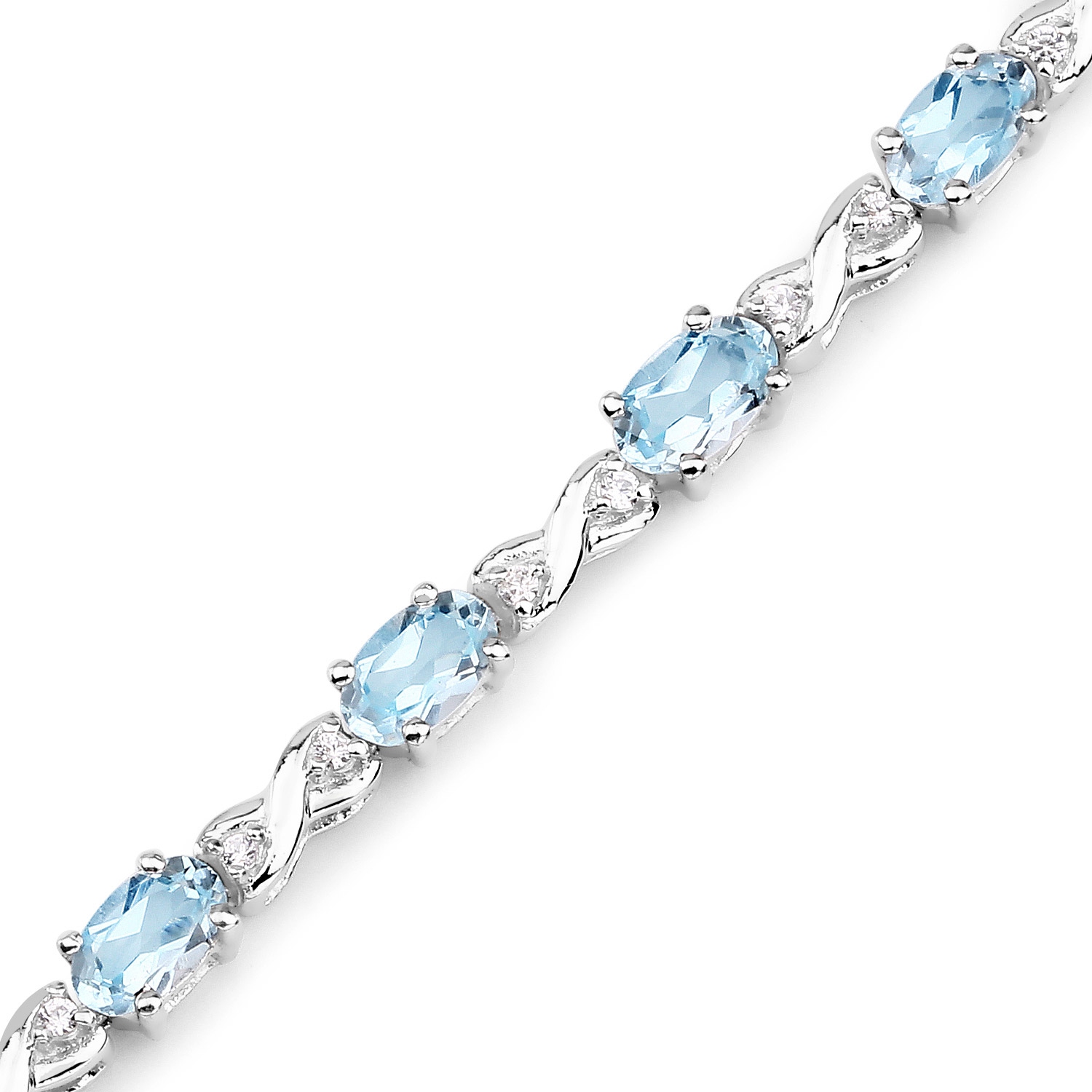4.49&nbsp;carat Bracelet .925 en argent sterling, topaze bleue véritable et zircon blanc