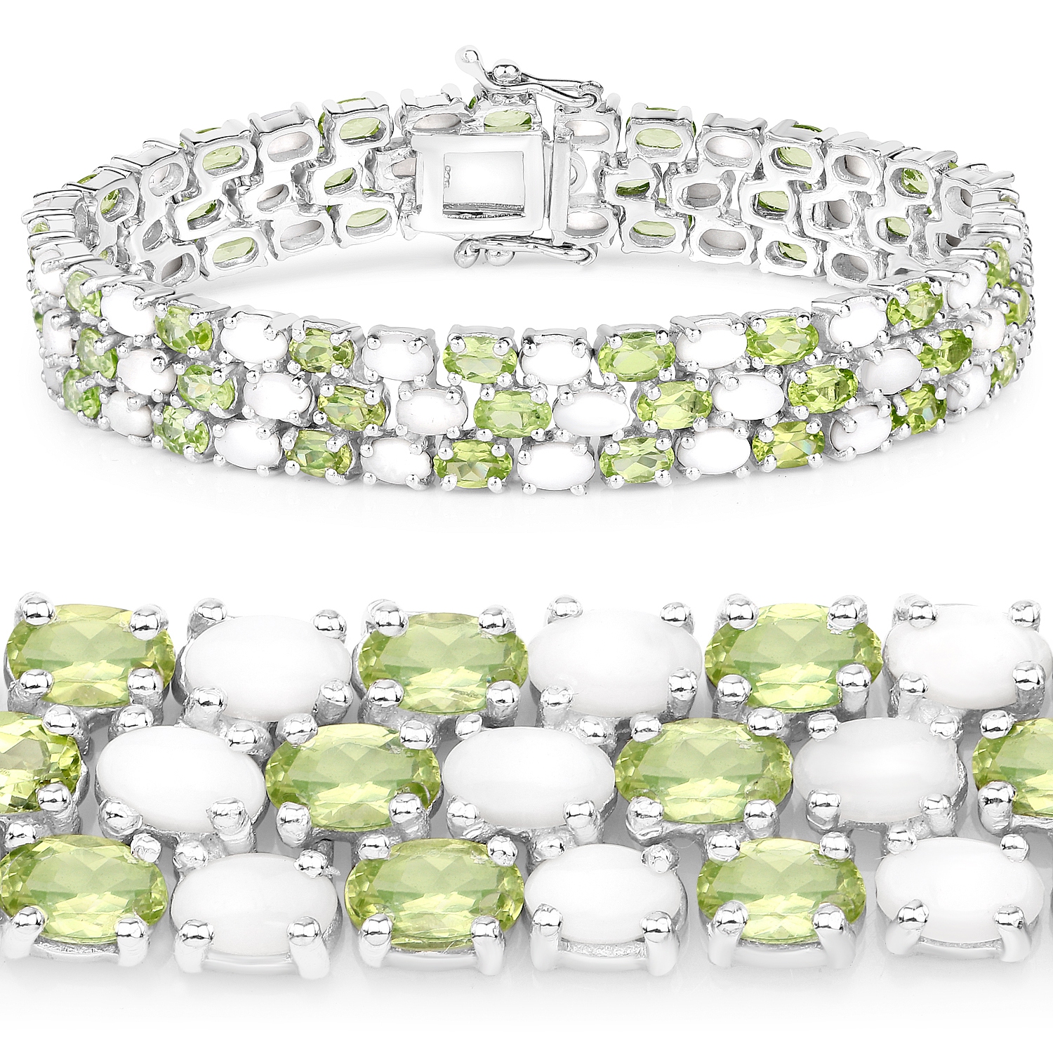 19.73&nbsp;carat Bracelet en argent sterling, opale véritable et péridot .925