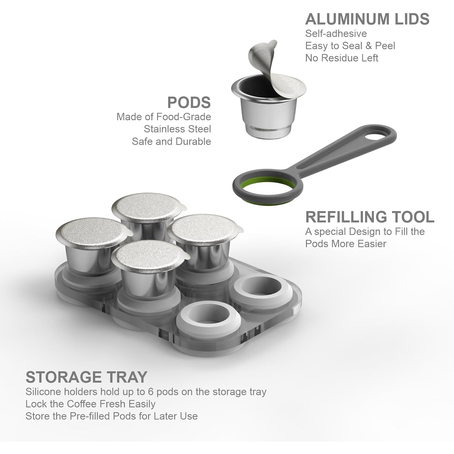 Triplot Reusable Capsules for Nespresso OriginalLine - 6pcs Refillable Coffee Pods,Stainless Steel Cups Compatible for Nespresso OriginalLine Machine