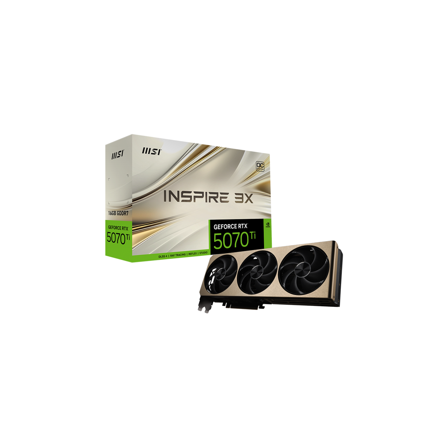 MSI Gaming RTX 5070 TI 16G Inspire 3X OC Graphics Card (16GB GDDR7, 256-bit, Extreme Performance: 2497 MHz, DisplayPort x 3 2.1a, HDMI 2.1b, NVIDIA Blackwell Architecture)