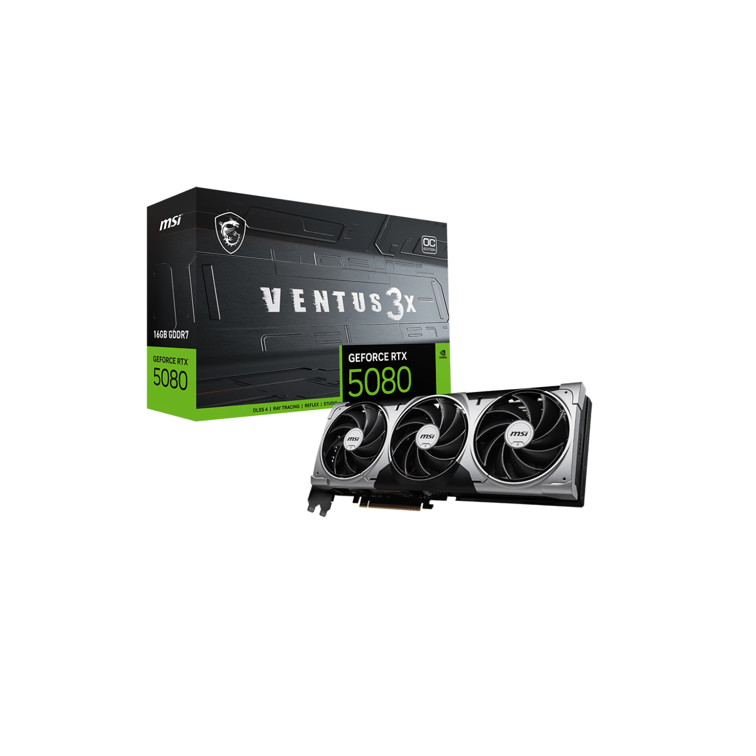 MSI Gaming RTX 5080 16G Ventus 3X OC Graphics Card (16GB GDDR7, 256-bit, Extreme Performance: 2655 MHz, DisplayPort x3 2.1a, HDMI 2.1b, NVIDIA Blackwell Architecture)