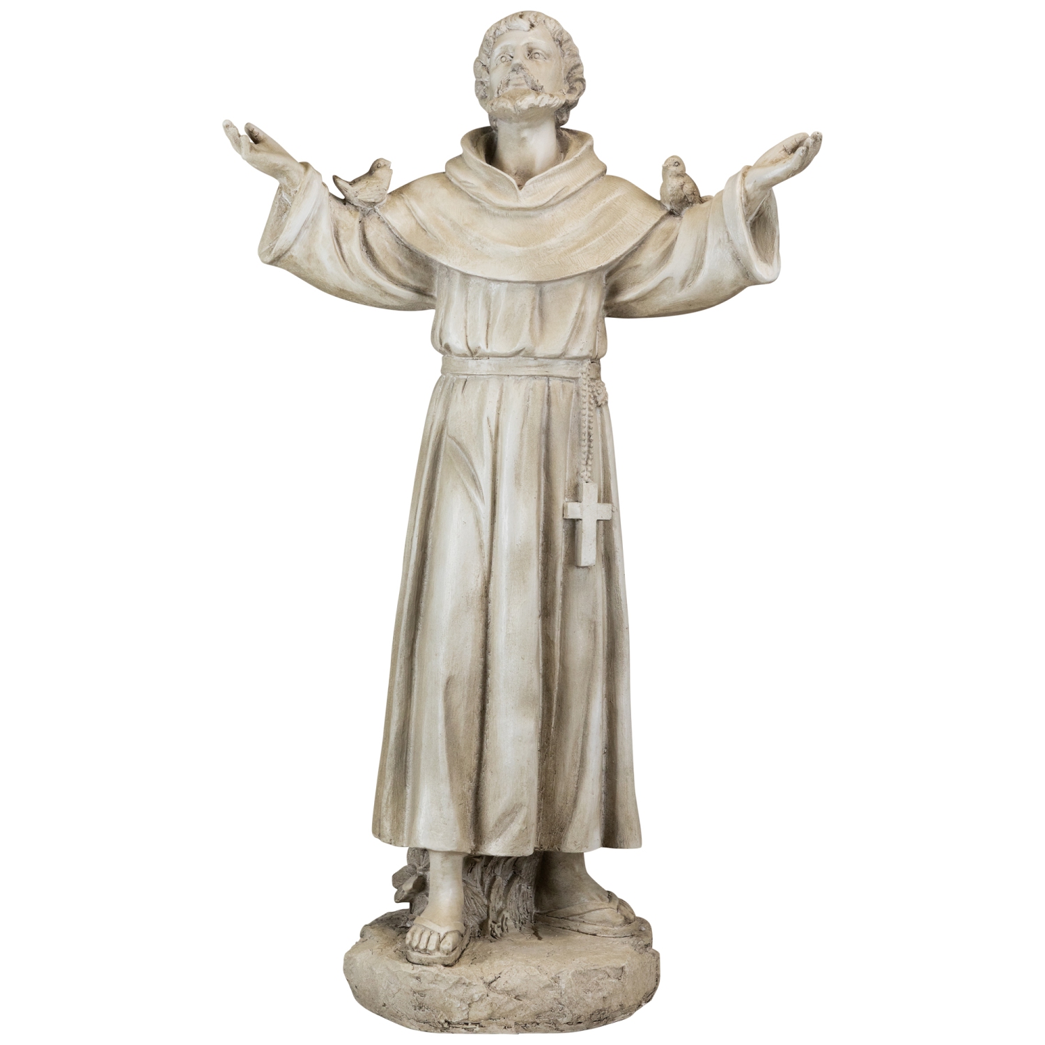 Statue de jardin d'extérieur St. Francis of Assisi avec oiseaux - 24 po