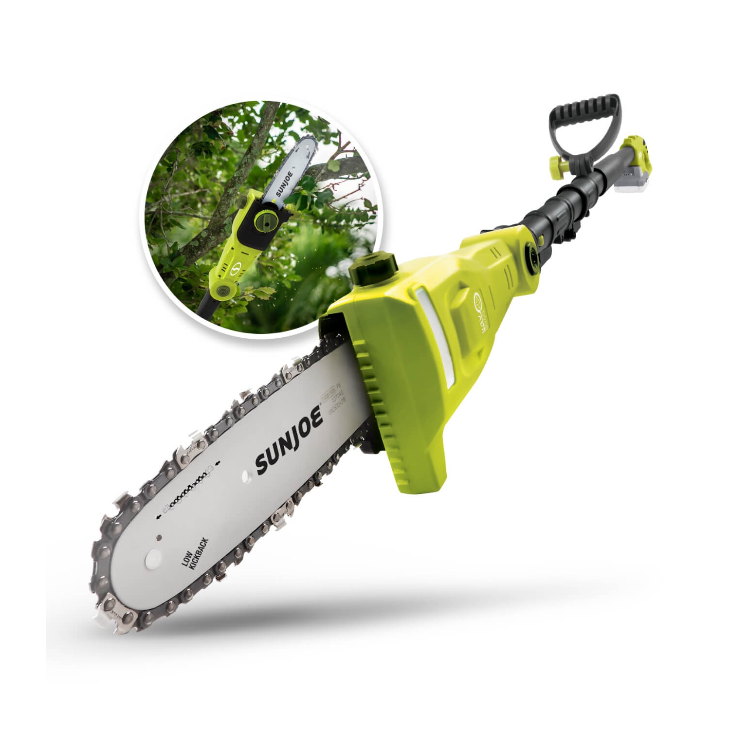 Scie à chaîne télescopique sans fil de 24 V, 8&nbsp;po, 2 Ah de Sun Joe