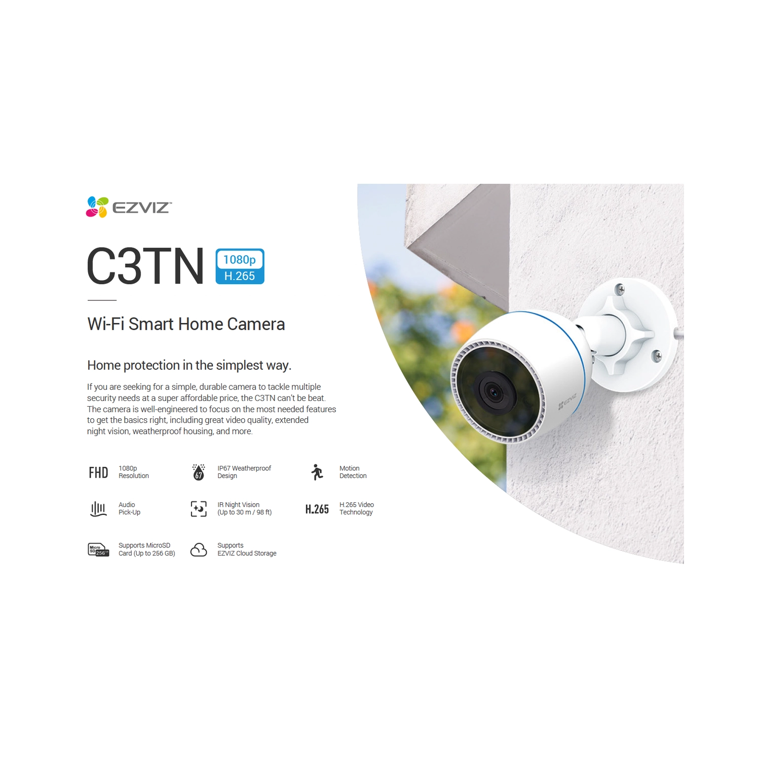 Caméra de surveillance extérieure Wi-Fi HD intégrale 1080p C3TN d'EZVIZ