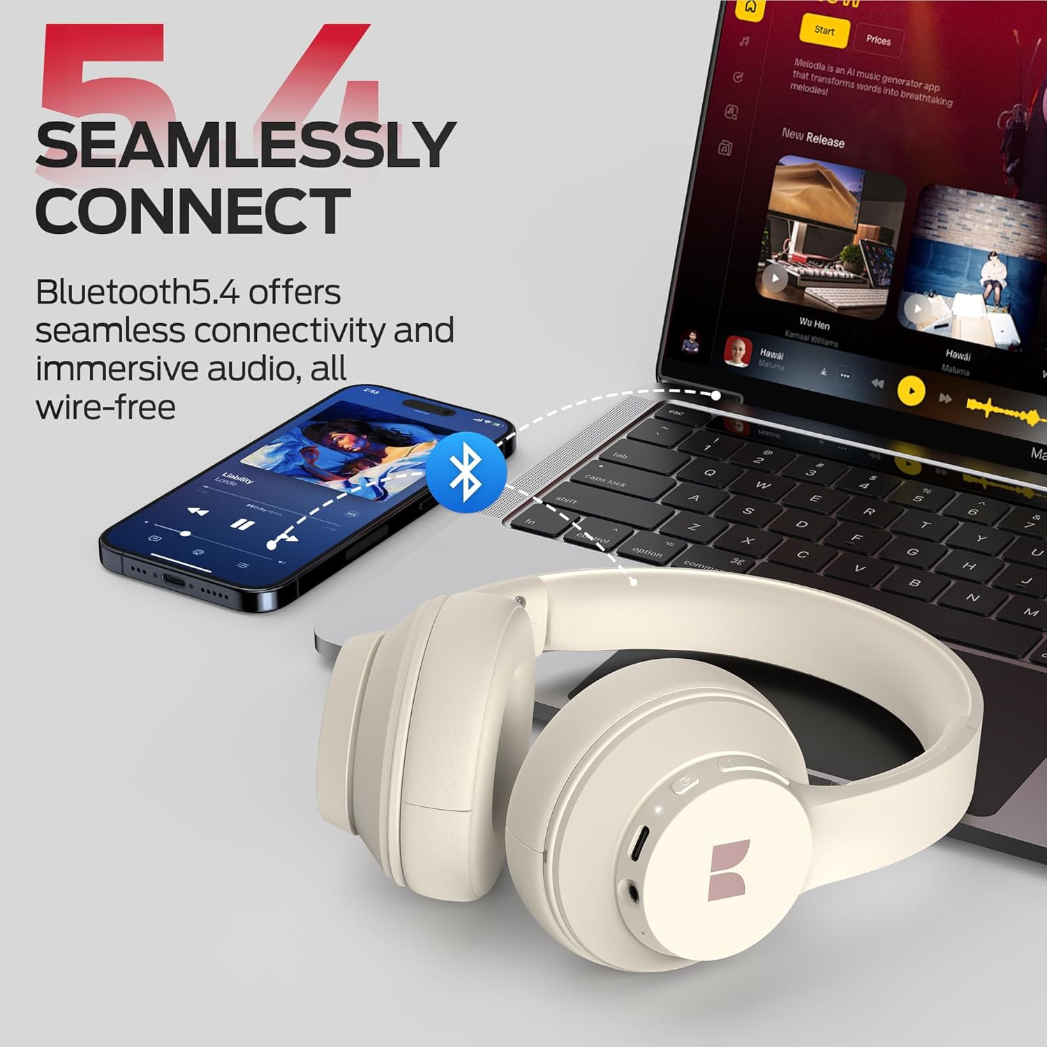 Casque d'écoute Bluetooth Mission 100 de Monster, casque d'écoute avec basses immersives, appels cristallins, 40H Playtime, Bluetooth 5,4, ajustement