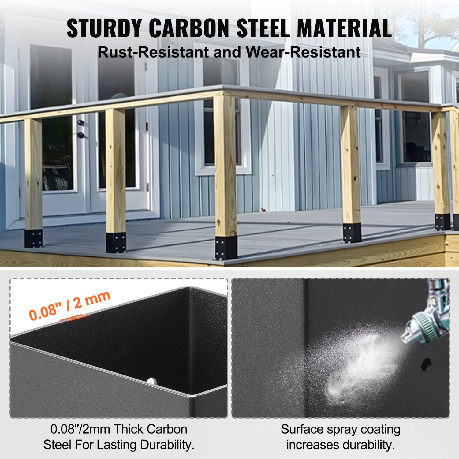 Ensemble de 10 socles VEVOR 4 x 4, supports de base pour poteaux intérieurs de 3,6 x 3,6&nbsp;po, supports de poteaux robustes au fini pulvérisé noir