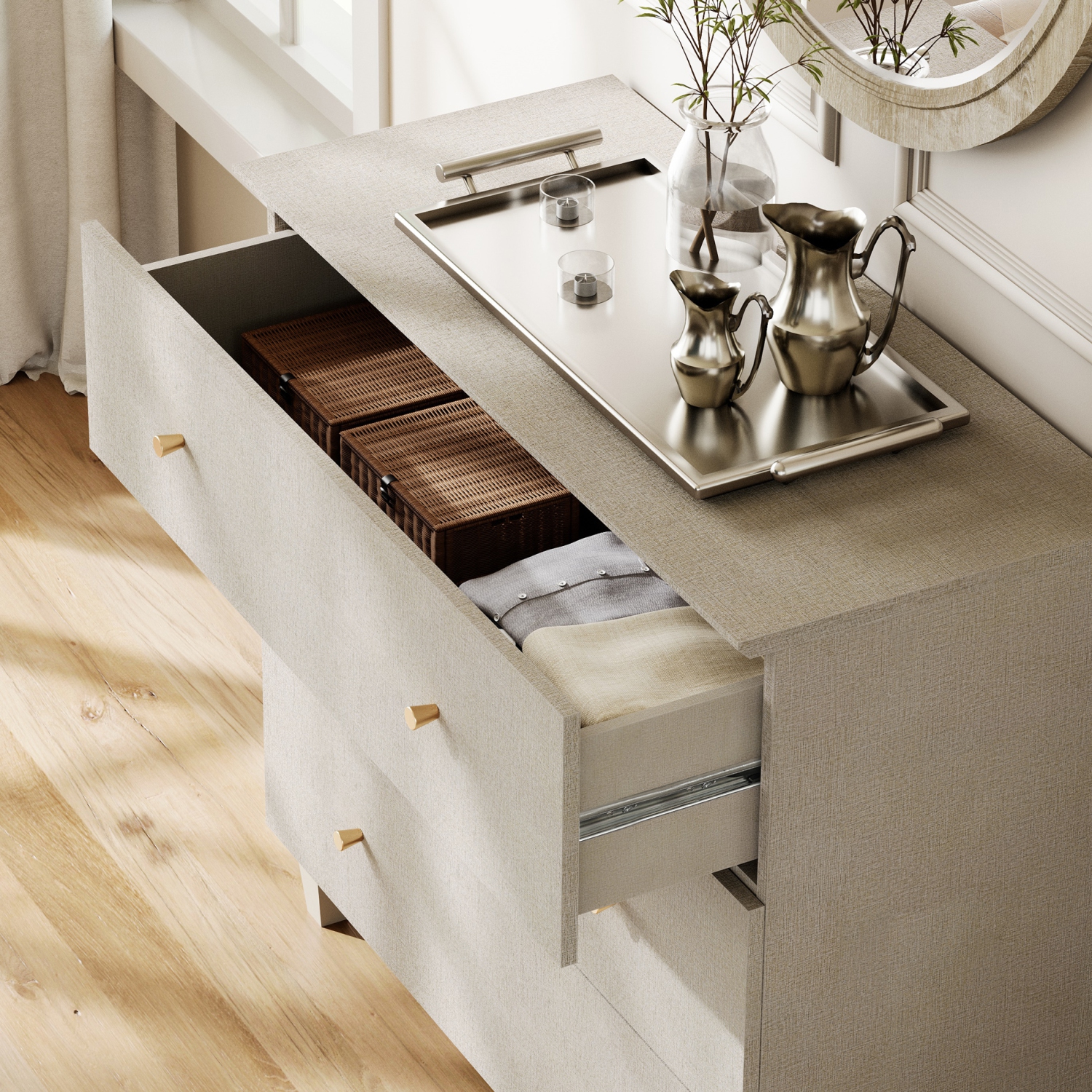 WAMPAT Dresser for Bedroom with 3 Drawers, 35.4" Wide Storage Organizer Chest of Drawers, Modern Wood Closet Chests Organizer Kid Dresser for Living