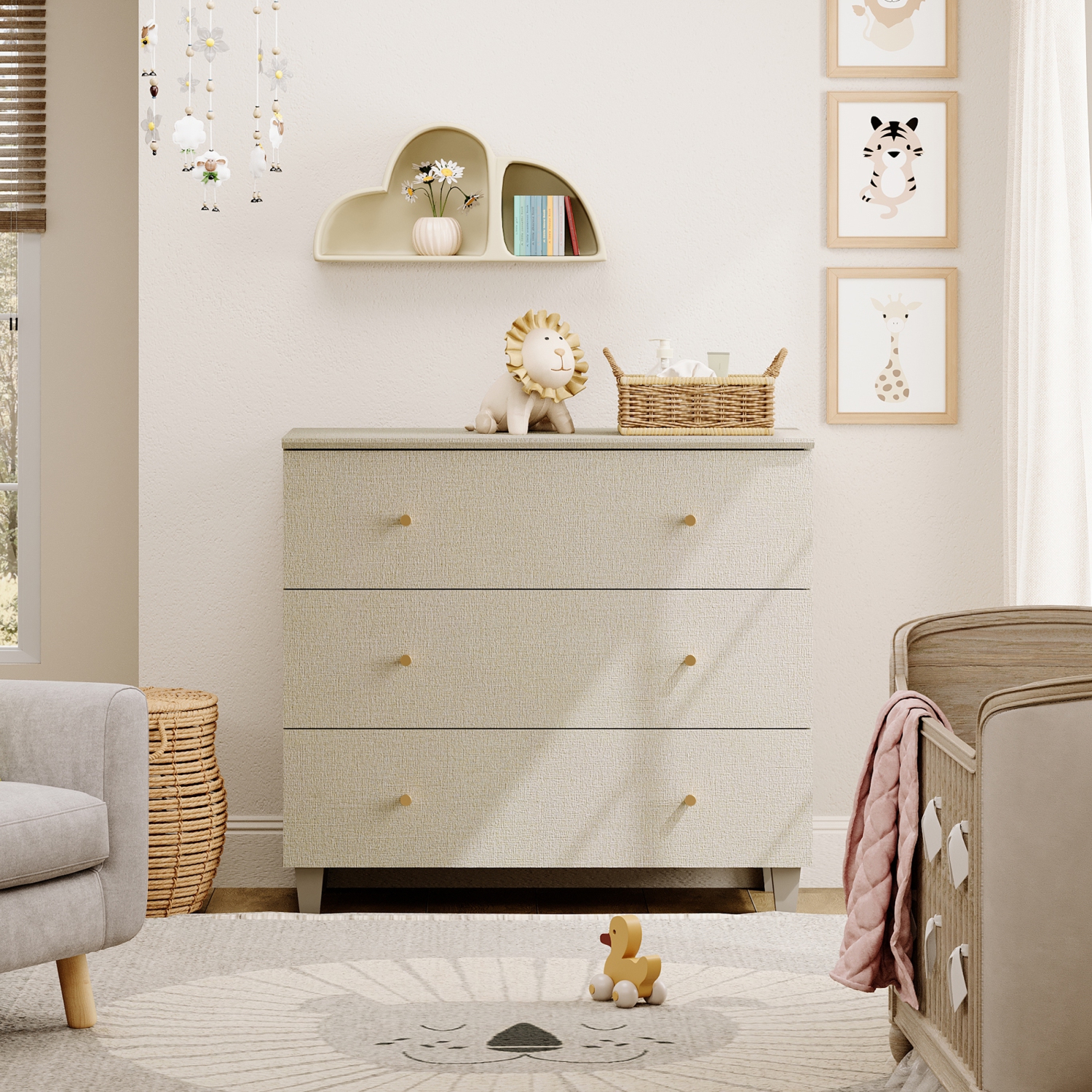 WAMPAT Dresser for Bedroom with 3 Drawers, 35.4" Wide Storage Organizer Chest of Drawers, Modern Wood Closet Chests Organizer Kid Dresser for Living