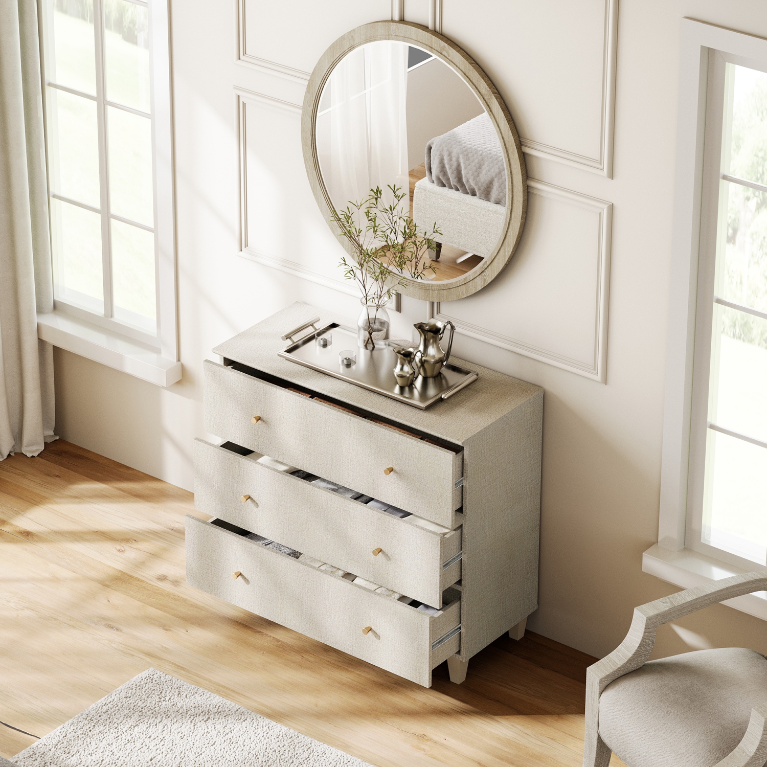 WAMPAT Dresser for Bedroom with 3 Drawers, 35.4" Wide Storage Organizer Chest of Drawers, Modern Wood Closet Chests Organizer Kid Dresser for Living