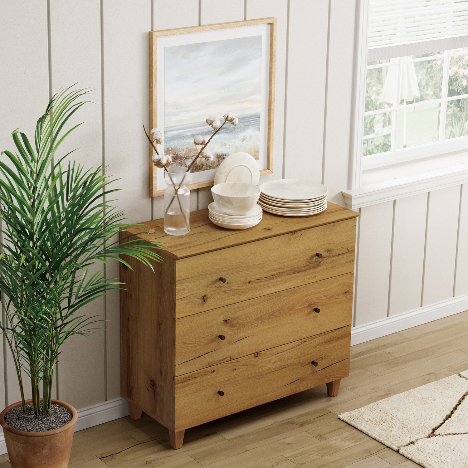 WAMPAT Dresser for Bedroom with 3 Drawers, 35.4" Wide Storage Organizer Chest of Drawers, Modern Wood Closet Chests Organizer Kid Dresser for Living