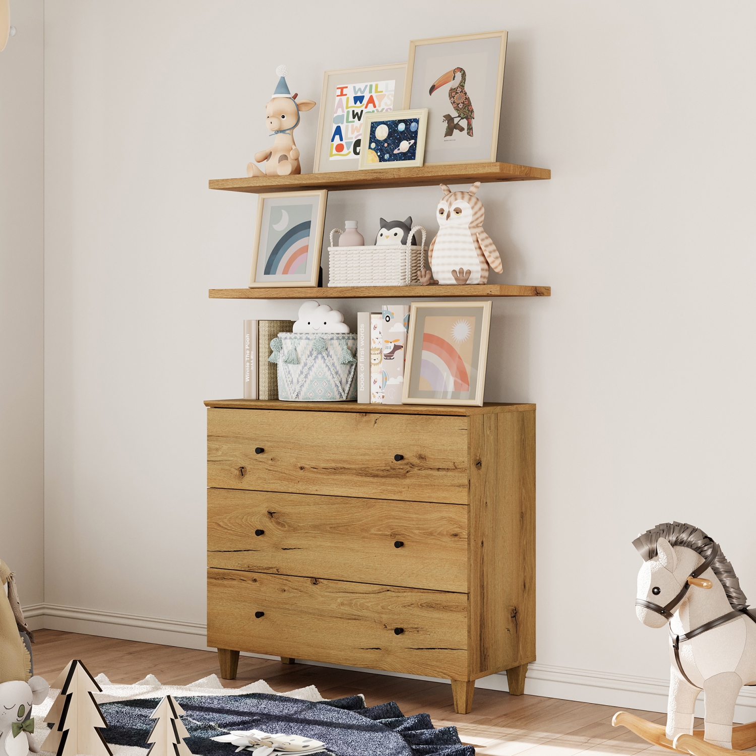 WAMPAT Dresser for Bedroom with 3 Drawers, 35.4" Wide Storage Organizer Chest of Drawers, Modern Wood Closet Chests Organizer Kid Dresser for Living