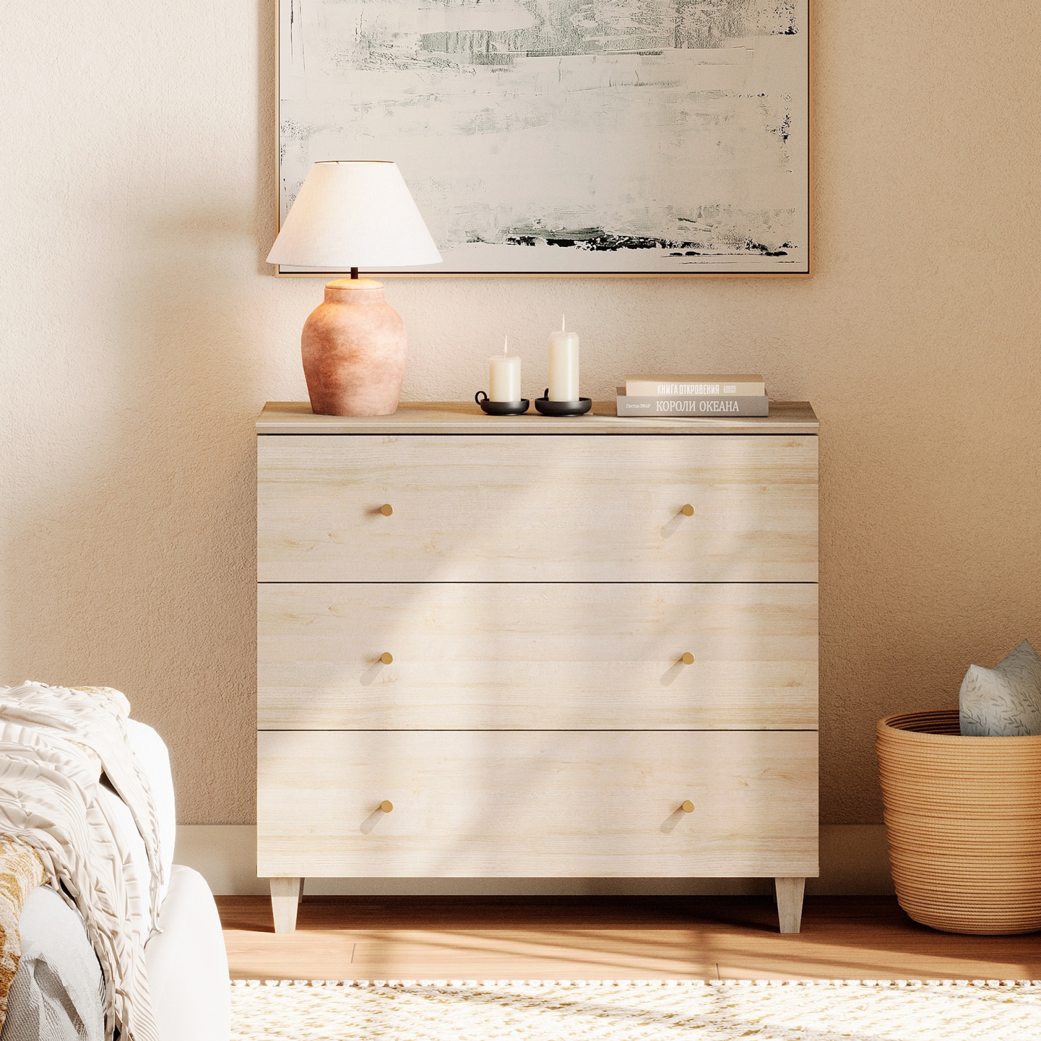 Commode WAMPAT pour chambre à coucher avec 3 tiroirs, coffre de rangement de 35,4&nbsp;po de largeur, chiffonniers en bois moderne, range-tout pour