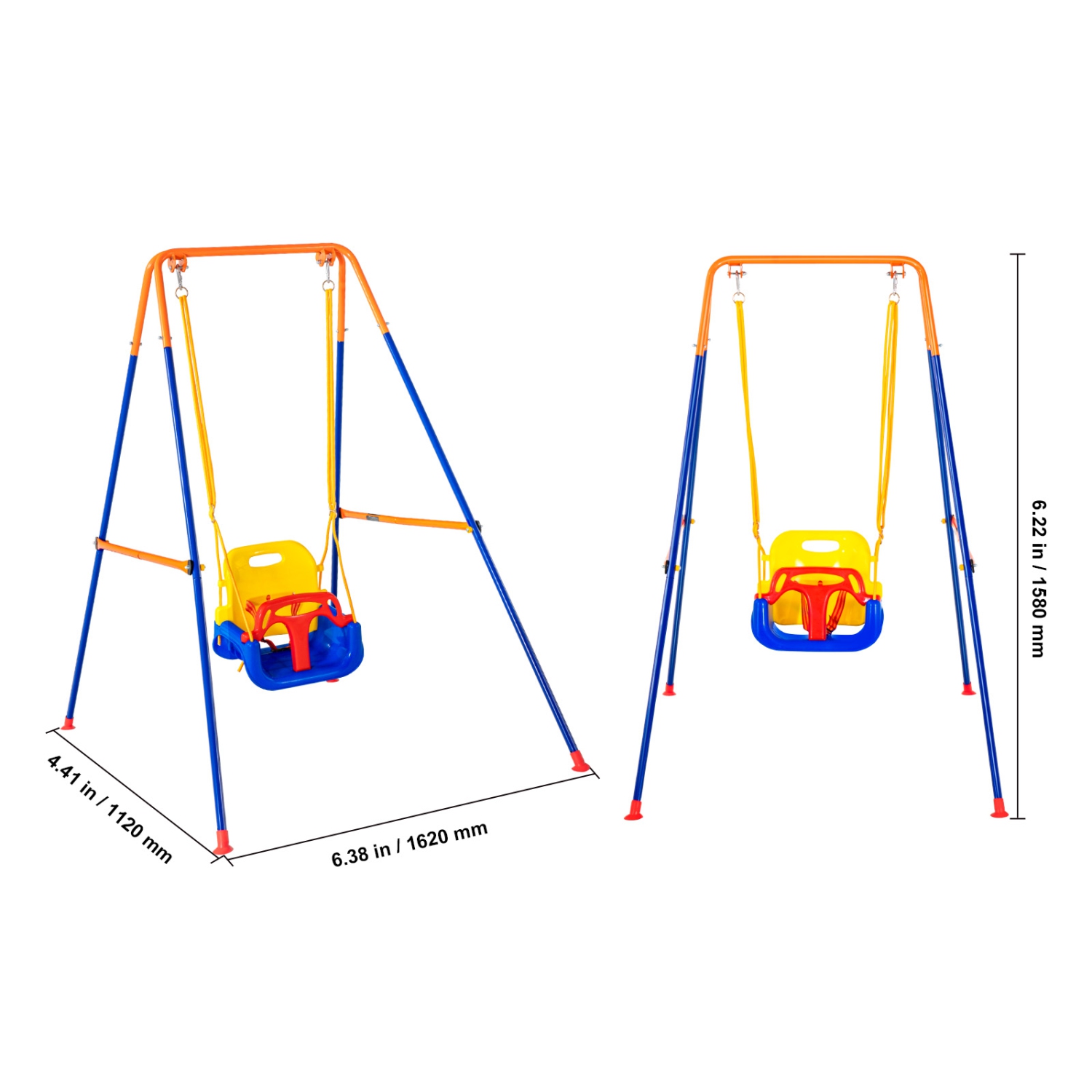 VEVOR 3-in-1 Toddler Swing Set with 4 Sandbags, Swing Sets for Backyard, Foldable Metal Stand, Swingset Indoor/Outdoor for Kids 3-6 Years, Youth 6-10