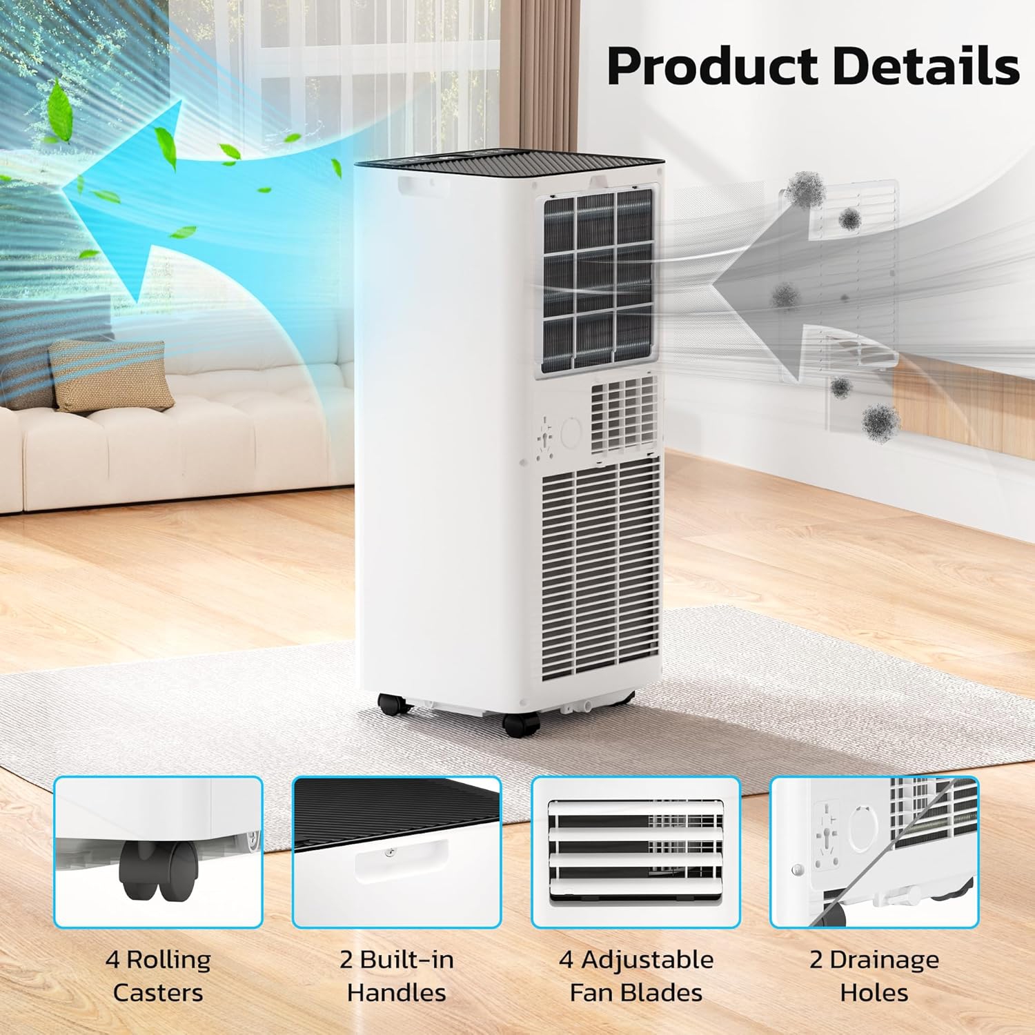 ZAFRO 10,000 BTU Portable Air Conditioners, 4 Modes Portable AC Unit with Fast Cooling/Energy Saving/Remote Control/24Hrs Timer for