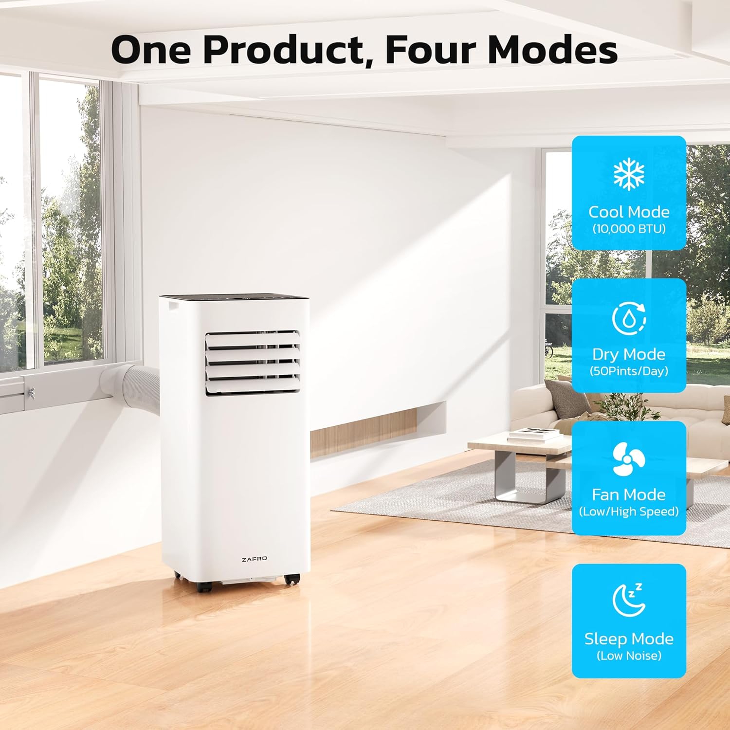 ZAFRO 10,000 BTU Portable Air Conditioners, 4 Modes Portable AC Unit with Fast Cooling/Energy Saving/Remote Control/24Hrs Timer for