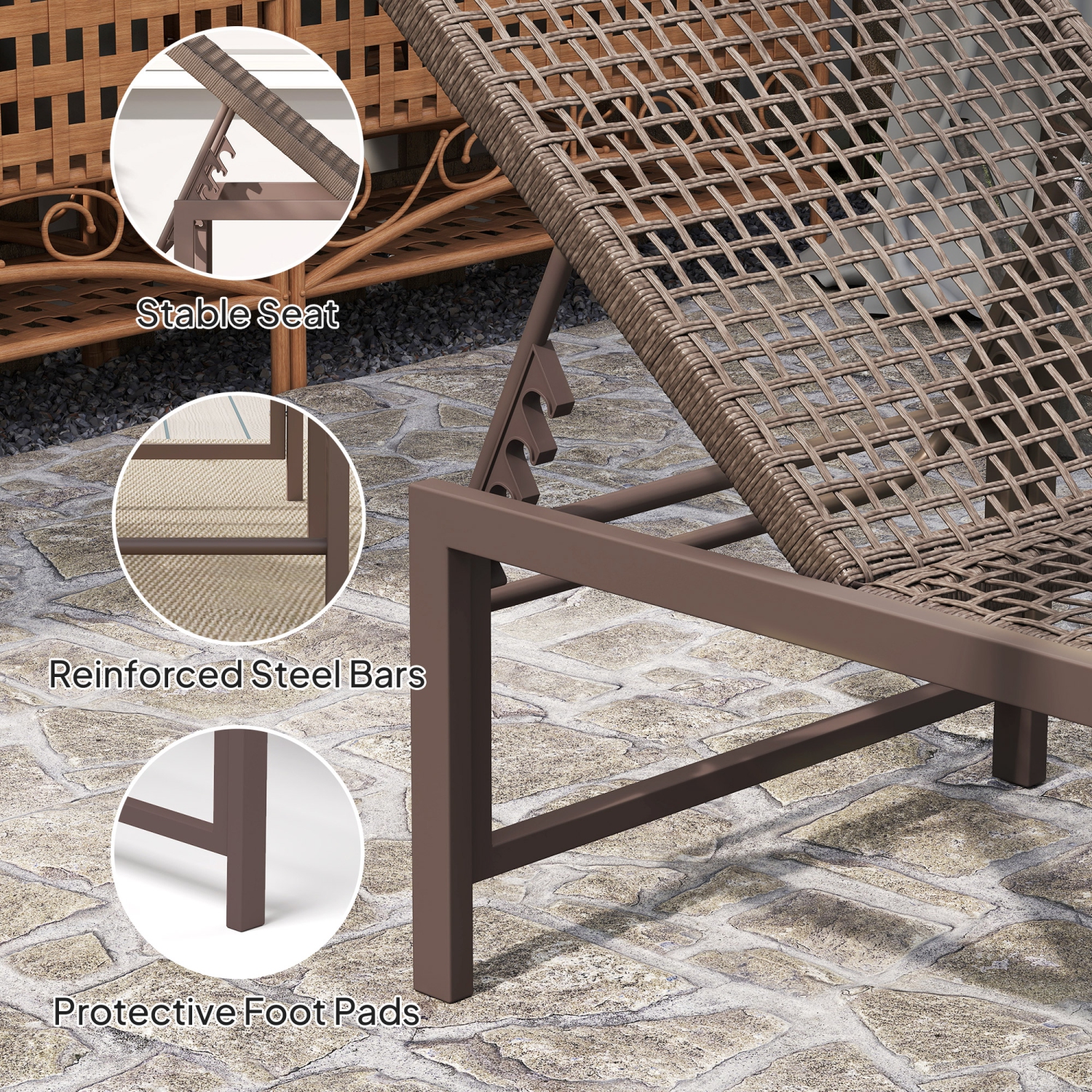 Outsunny Wicker Chaise Lounge Chair Outdoor Patio Lounger with 5 Adjustable Backrest, Rattan Reclining Sun Tanning Chair with Steel Frame for Garden