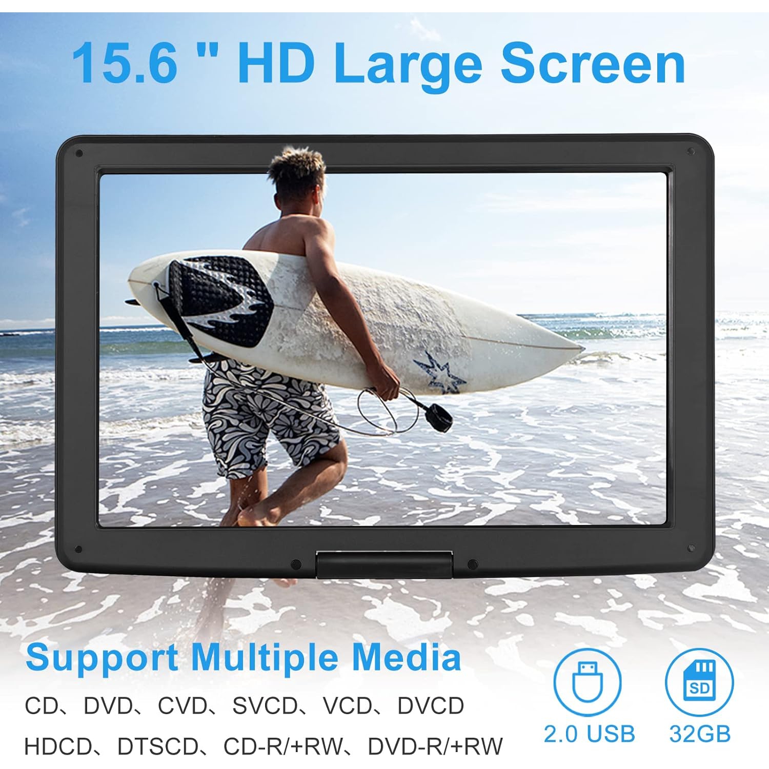 17.9" Portable DVD Players with Large Screen,15.6" Swivel HD Screen DVD Player with Dual Speaker,Portable DVD Player,Last Memory,Support USB/SD