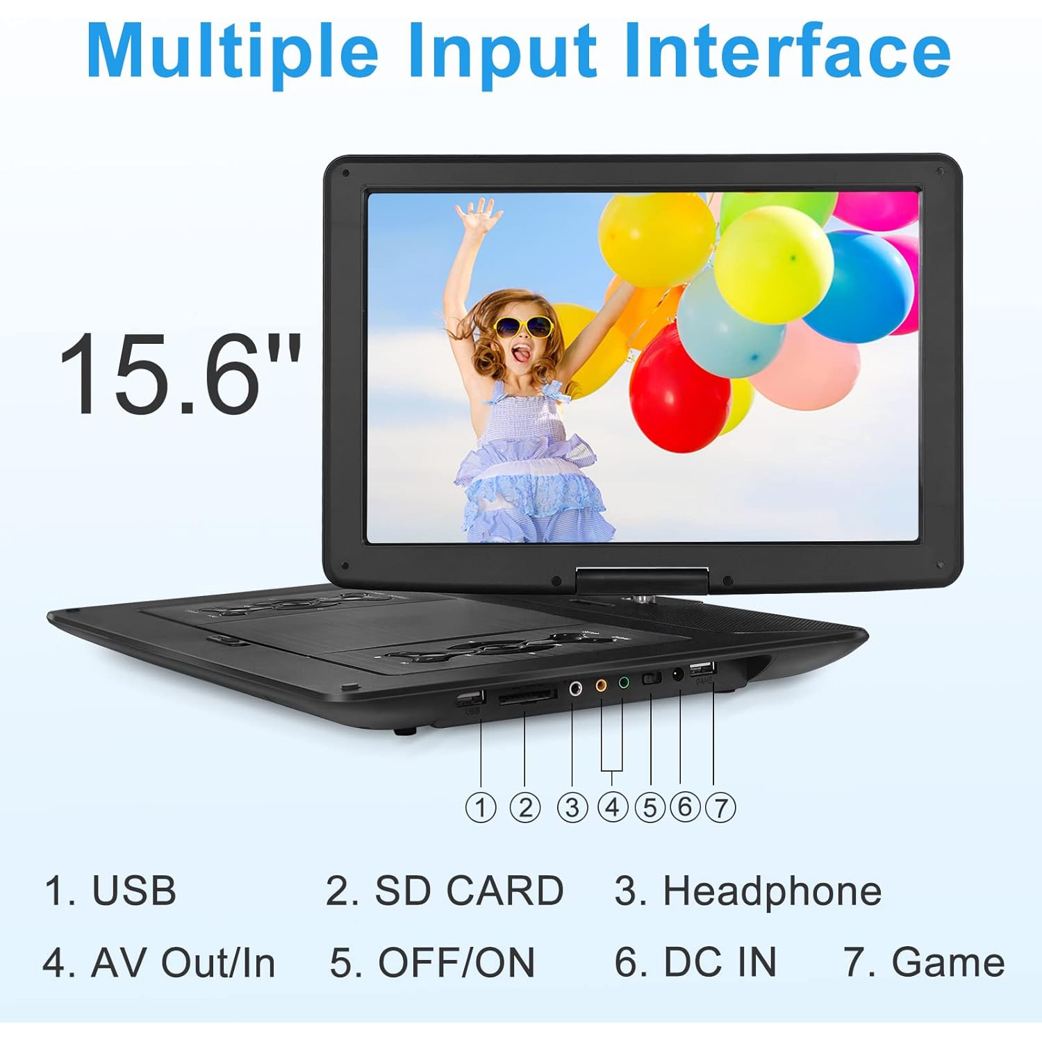 17.9" Portable DVD Players with Large Screen,15.6" Swivel HD Screen DVD Player with Dual Speaker,Portable DVD Player,Last Memory,Support USB/SD